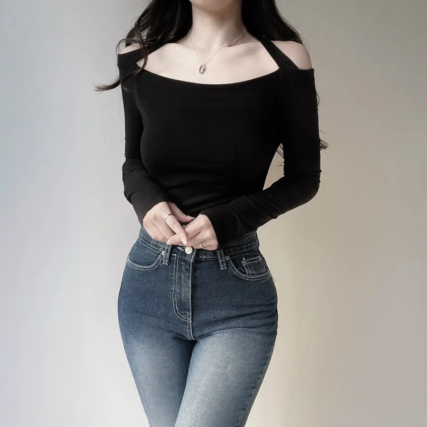 ボタンハイウエストロングリベットディープブルーデニムパンツ | mirangmirang | 詳細画像16