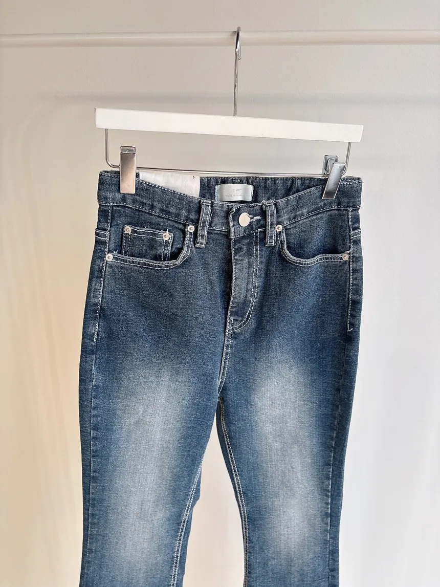 ボタンハイウエストロングリベットディープブルーデニムパンツ | mirangmirang | 詳細画像26