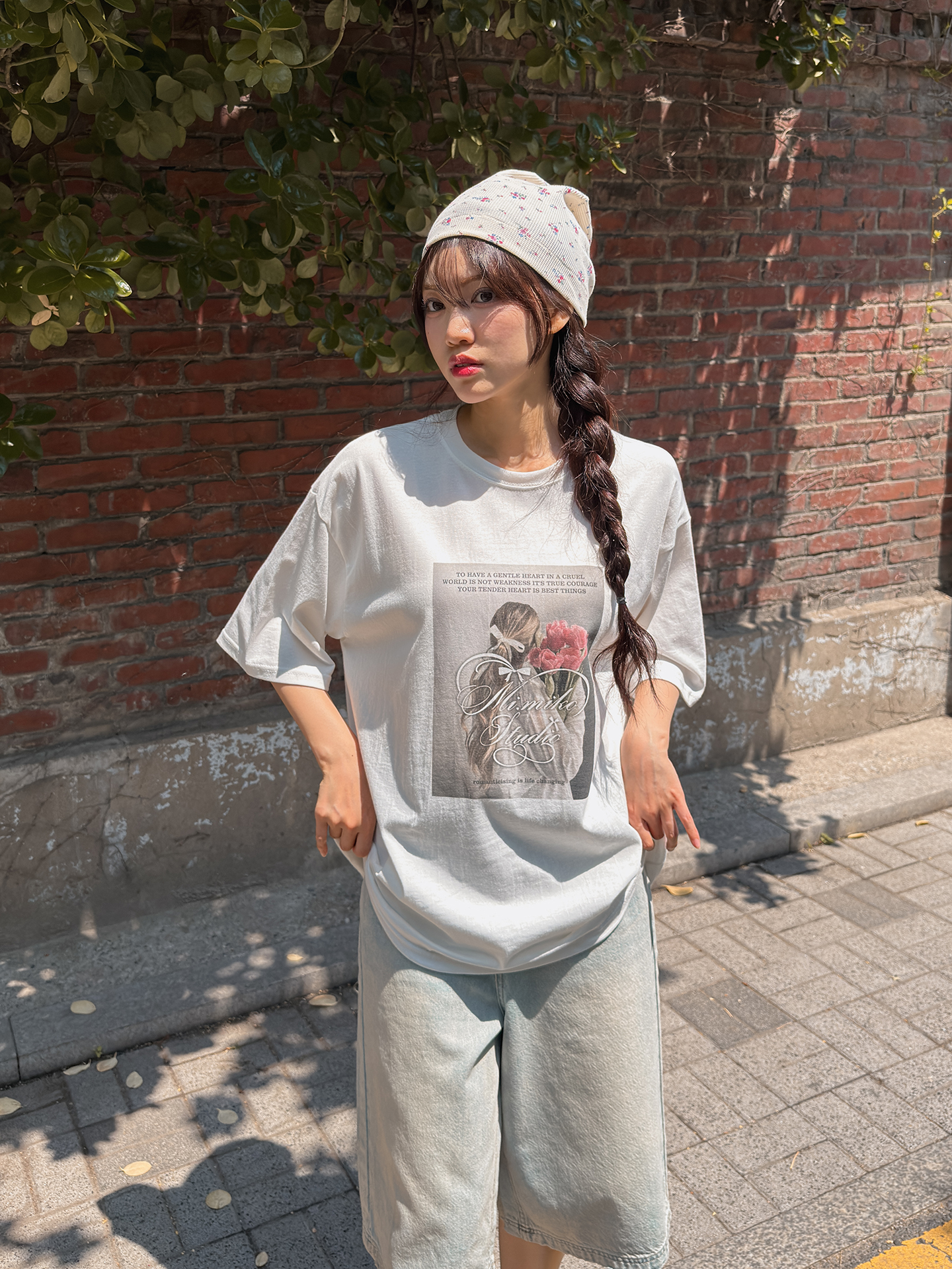 コットンラウンドネックボクシールーズ半袖ロゴTシャツ | 詳細画像2