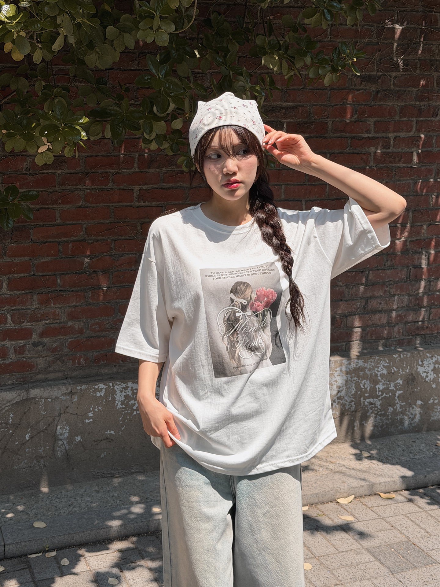 コットンラウンドネックボクシールーズ半袖ロゴTシャツ | 詳細画像3