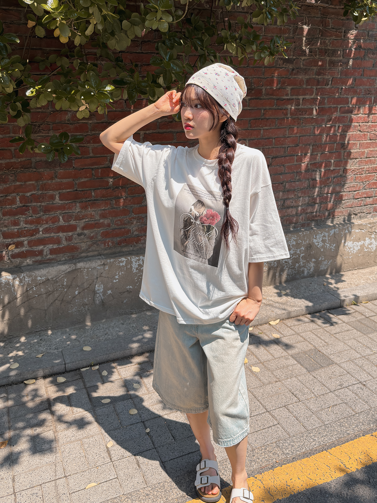 コットンラウンドネックボクシールーズ半袖ロゴTシャツ | 詳細画像5