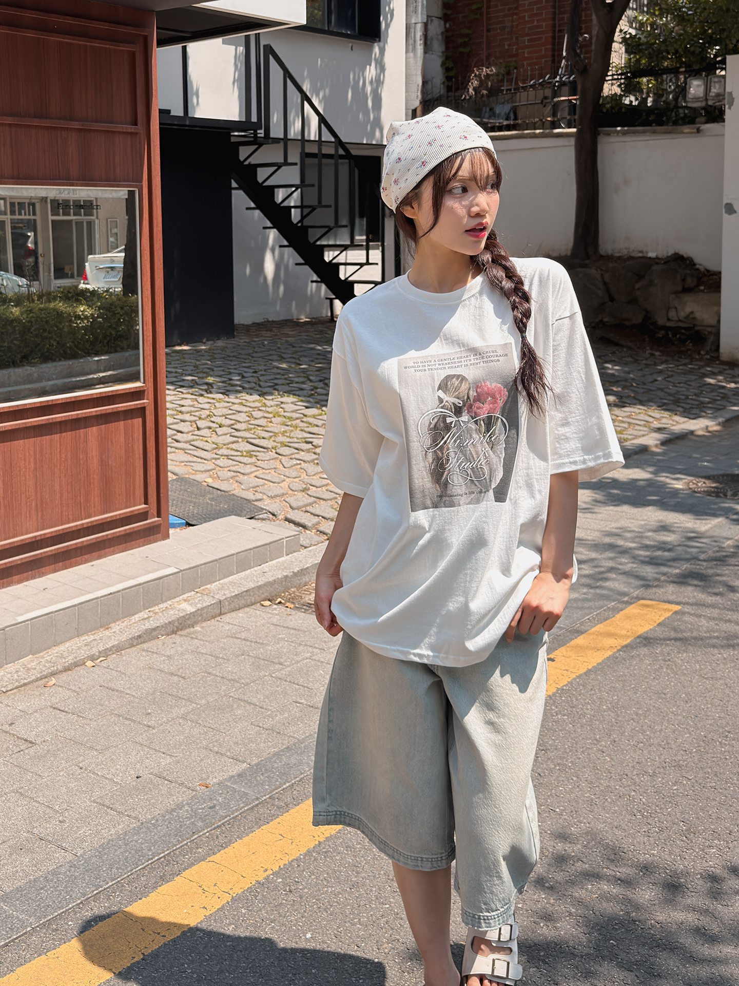コットンラウンドネックボクシールーズ半袖ロゴTシャツ | 詳細画像6