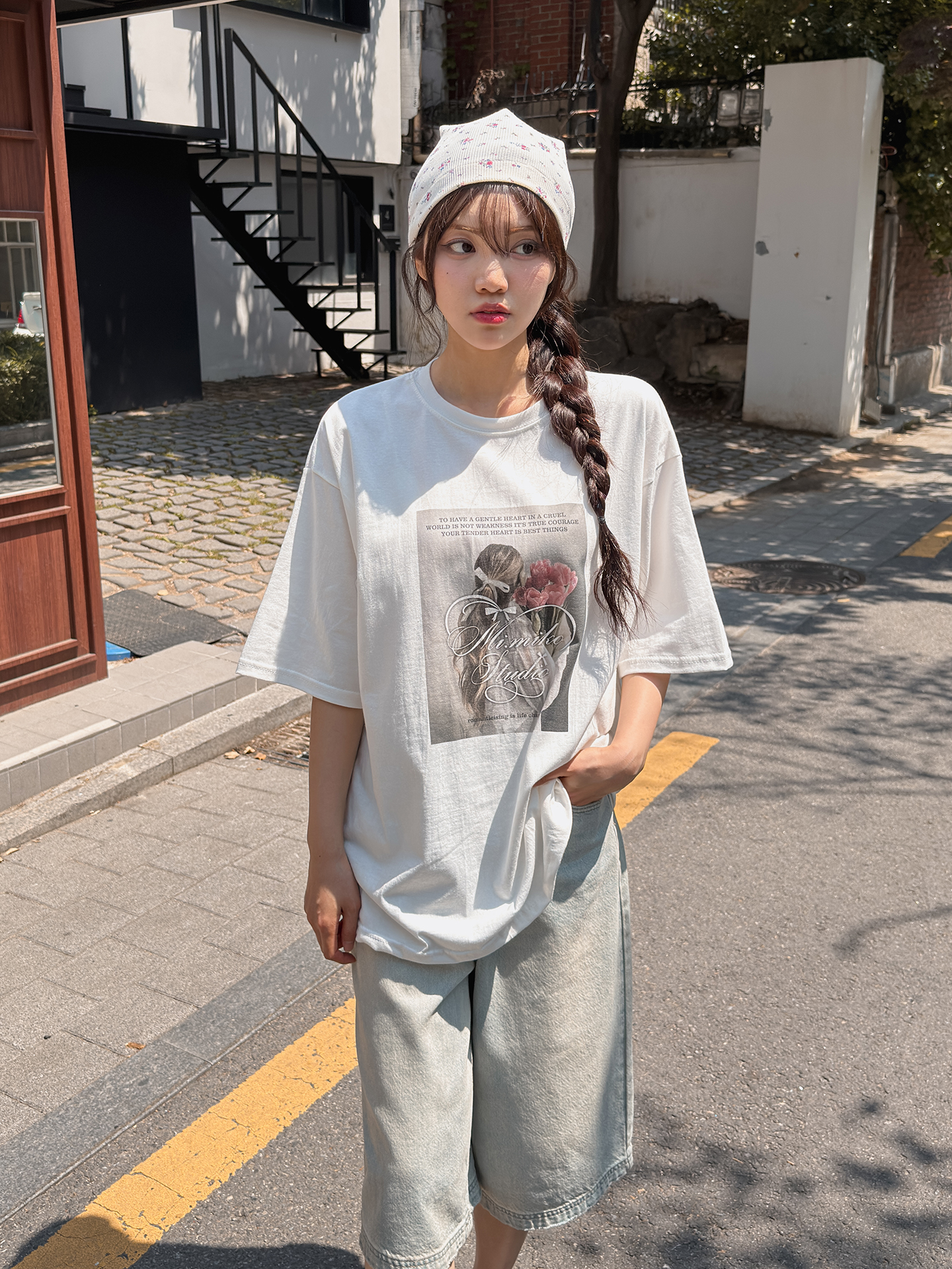 コットンラウンドネックボクシールーズ半袖ロゴTシャツ | 詳細画像8