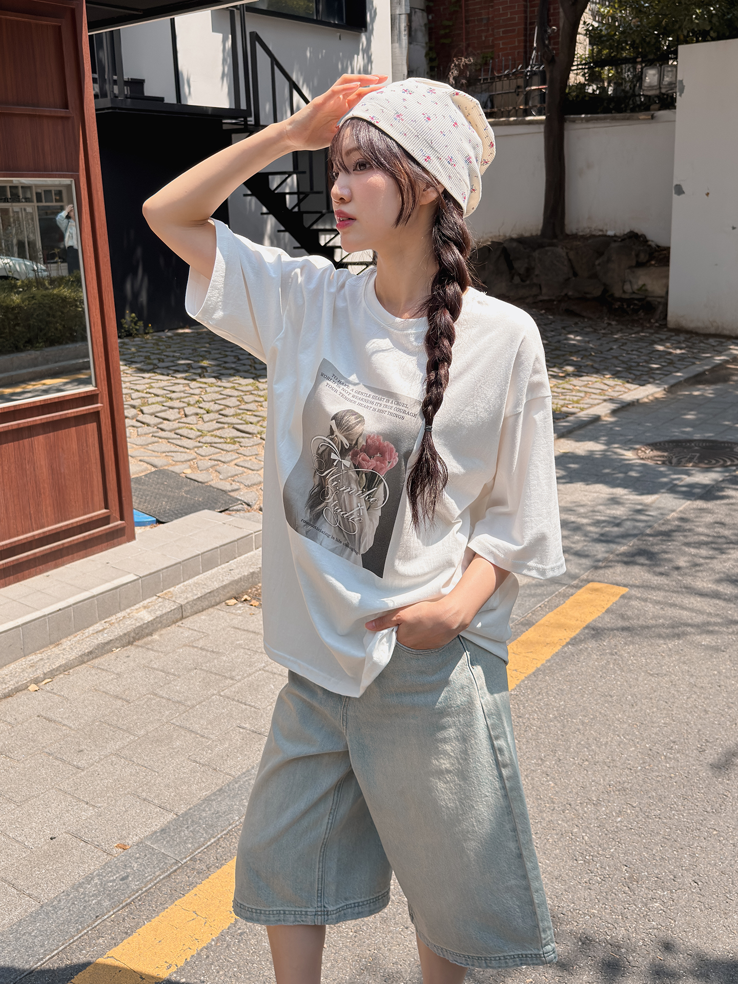 コットンラウンドネックボクシールーズ半袖ロゴTシャツ | 詳細画像10