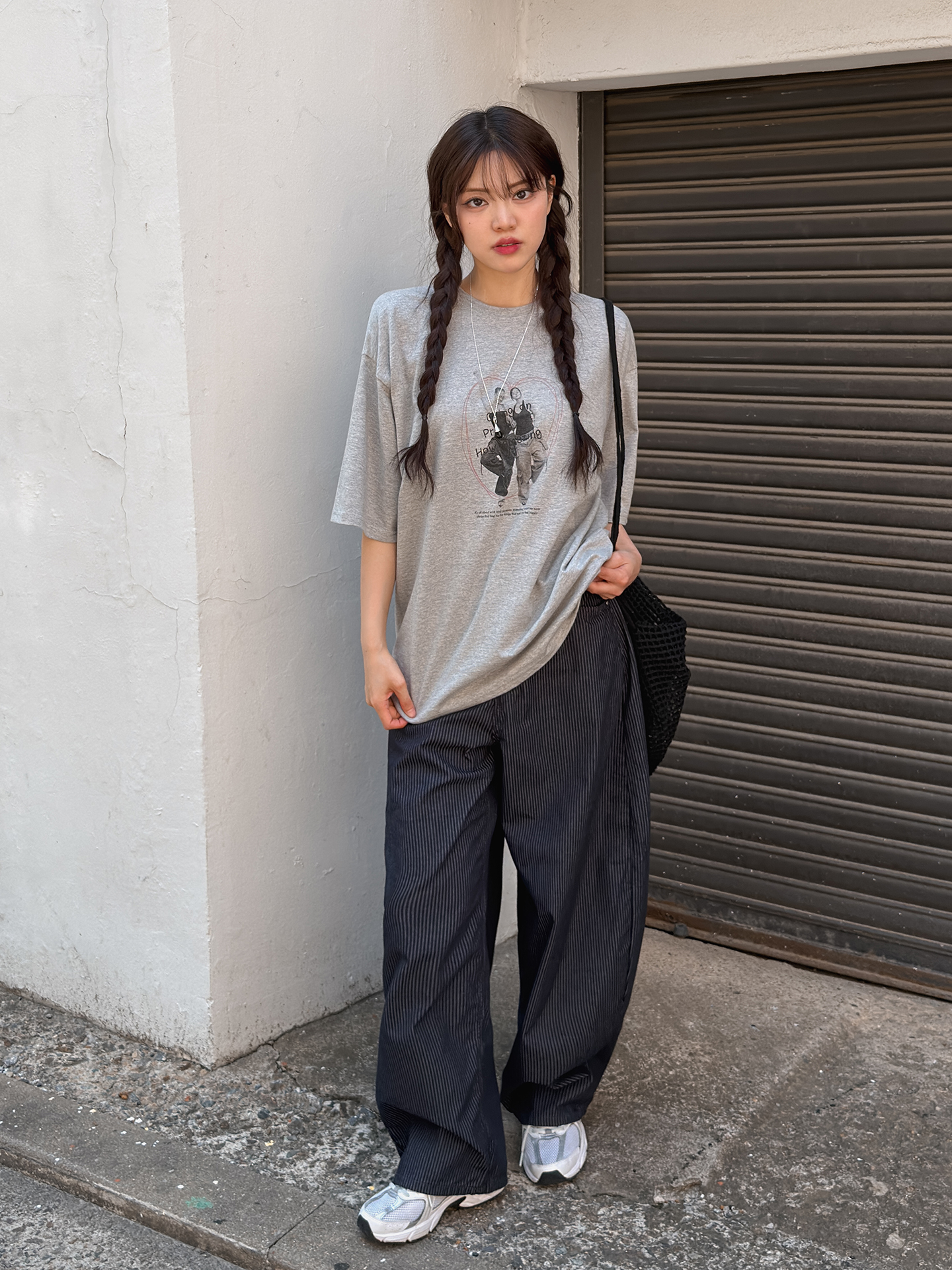 コットンラウンドネックボクシールーズ半袖プリントTシャツ | 詳細画像3