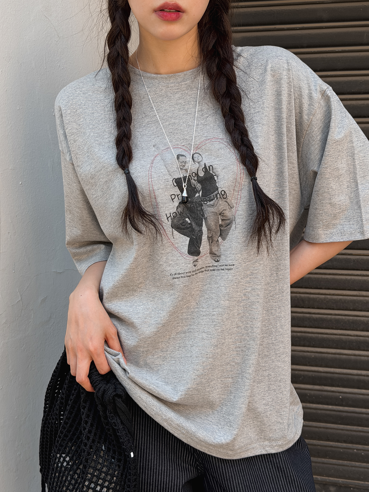 コットンラウンドネックボクシールーズ半袖プリントTシャツ | 詳細画像4
