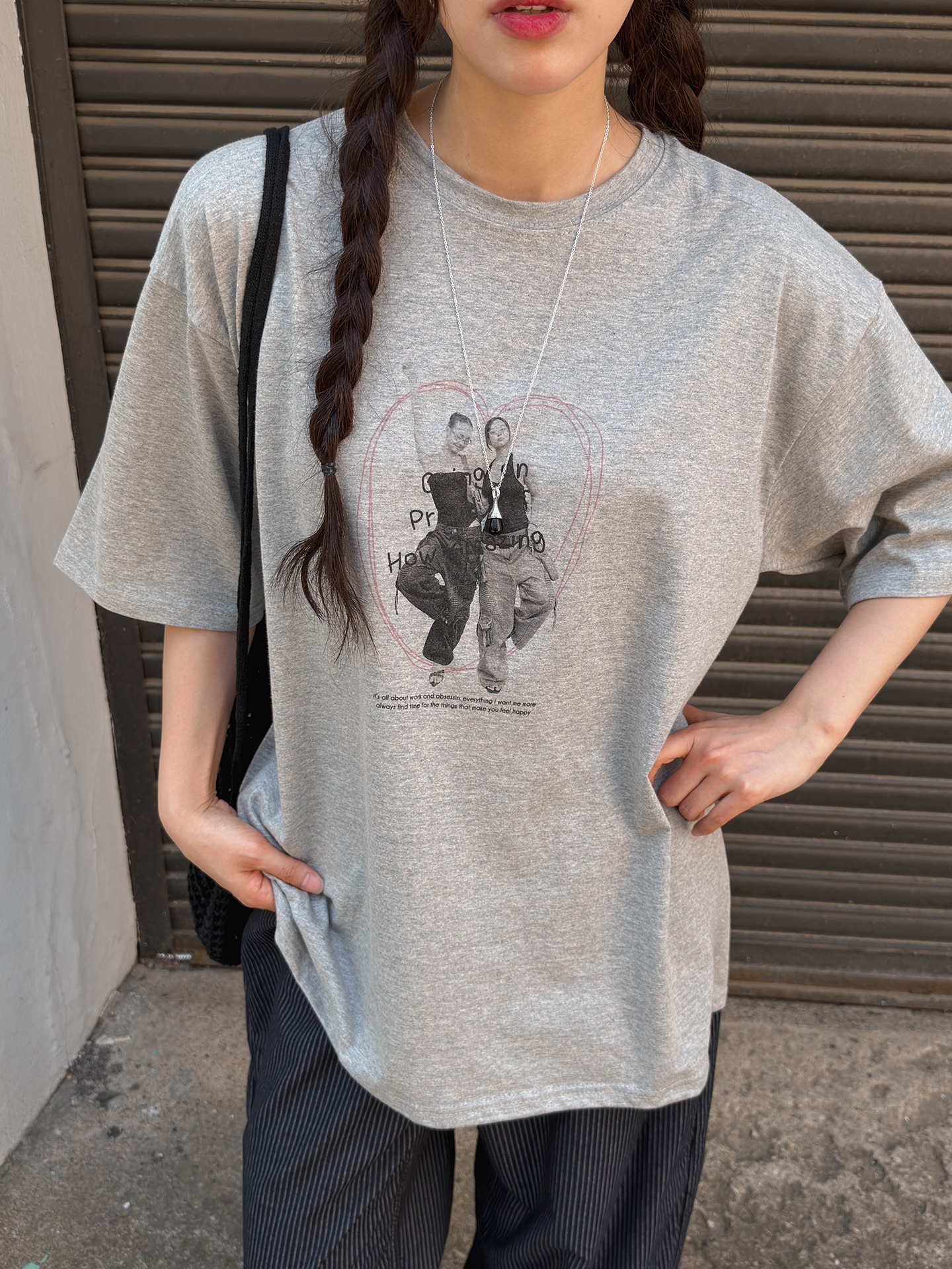 コットンラウンドネックボクシールーズ半袖プリントTシャツ | 詳細画像6
