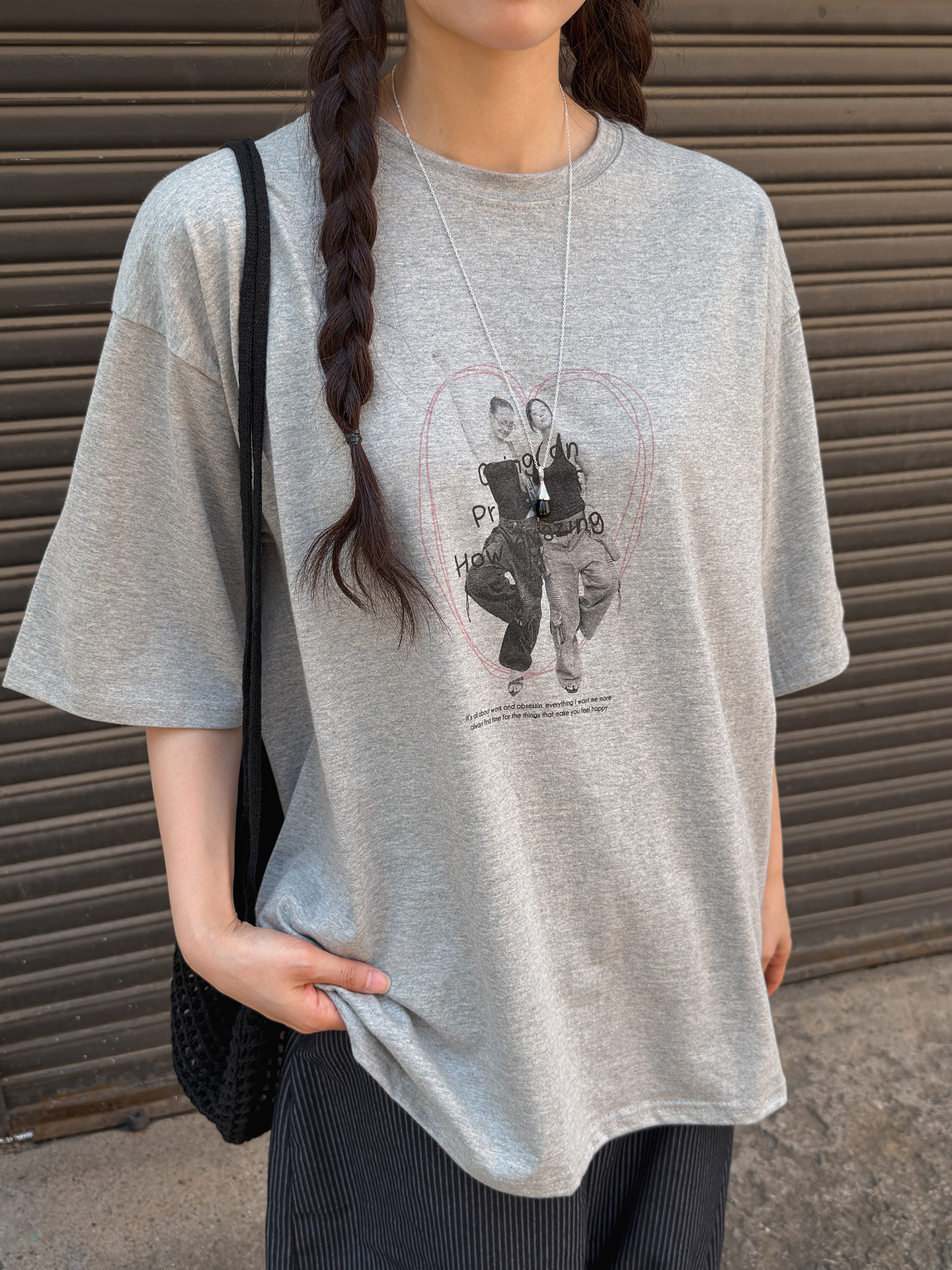 コットンラウンドネックボクシールーズ半袖プリントTシャツ | 詳細画像9