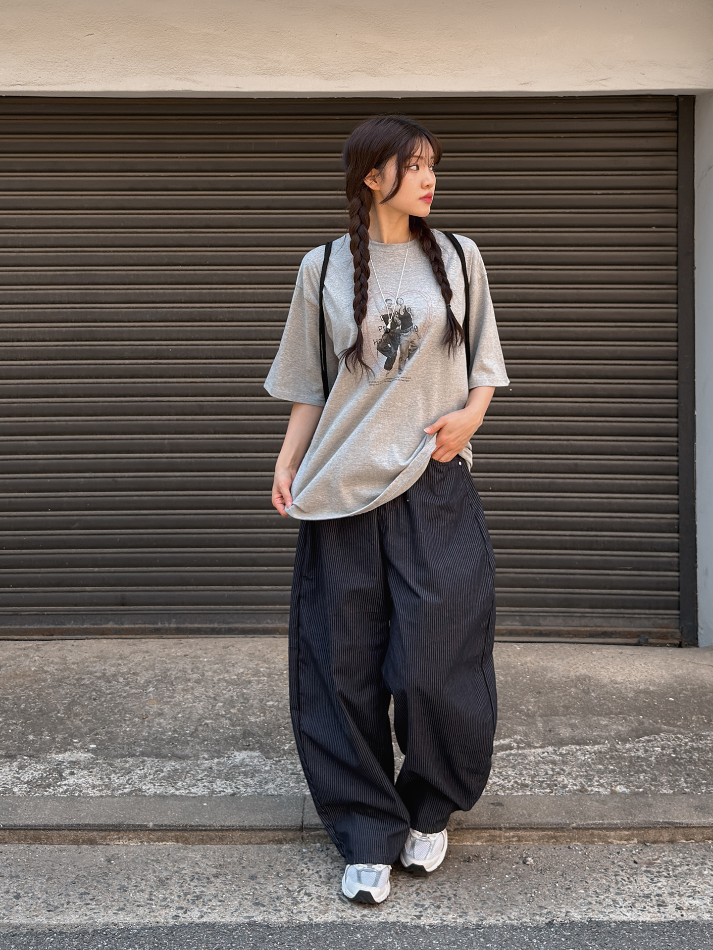 コットンラウンドネックボクシールーズ半袖プリントTシャツ | 詳細画像10