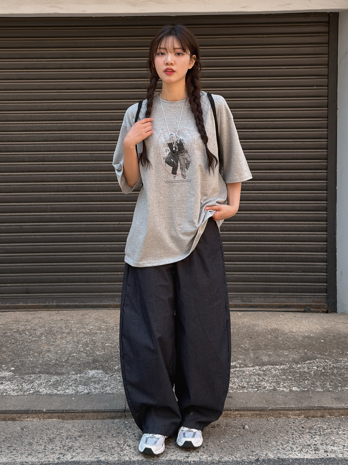 コットンラウンドネックボクシールーズ半袖プリントTシャツ | 詳細画像11