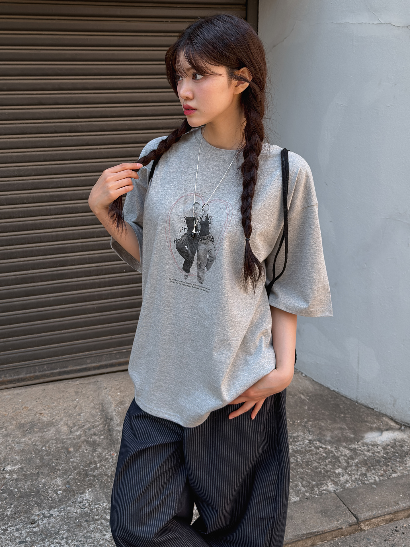 コットンラウンドネックボクシールーズ半袖プリントTシャツ | 詳細画像12
