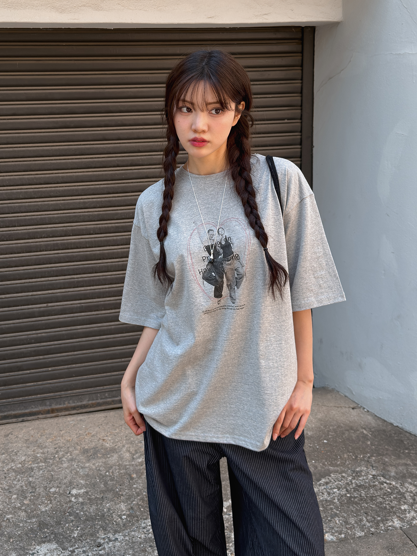 コットンラウンドネックボクシールーズ半袖プリントTシャツ | 詳細画像13