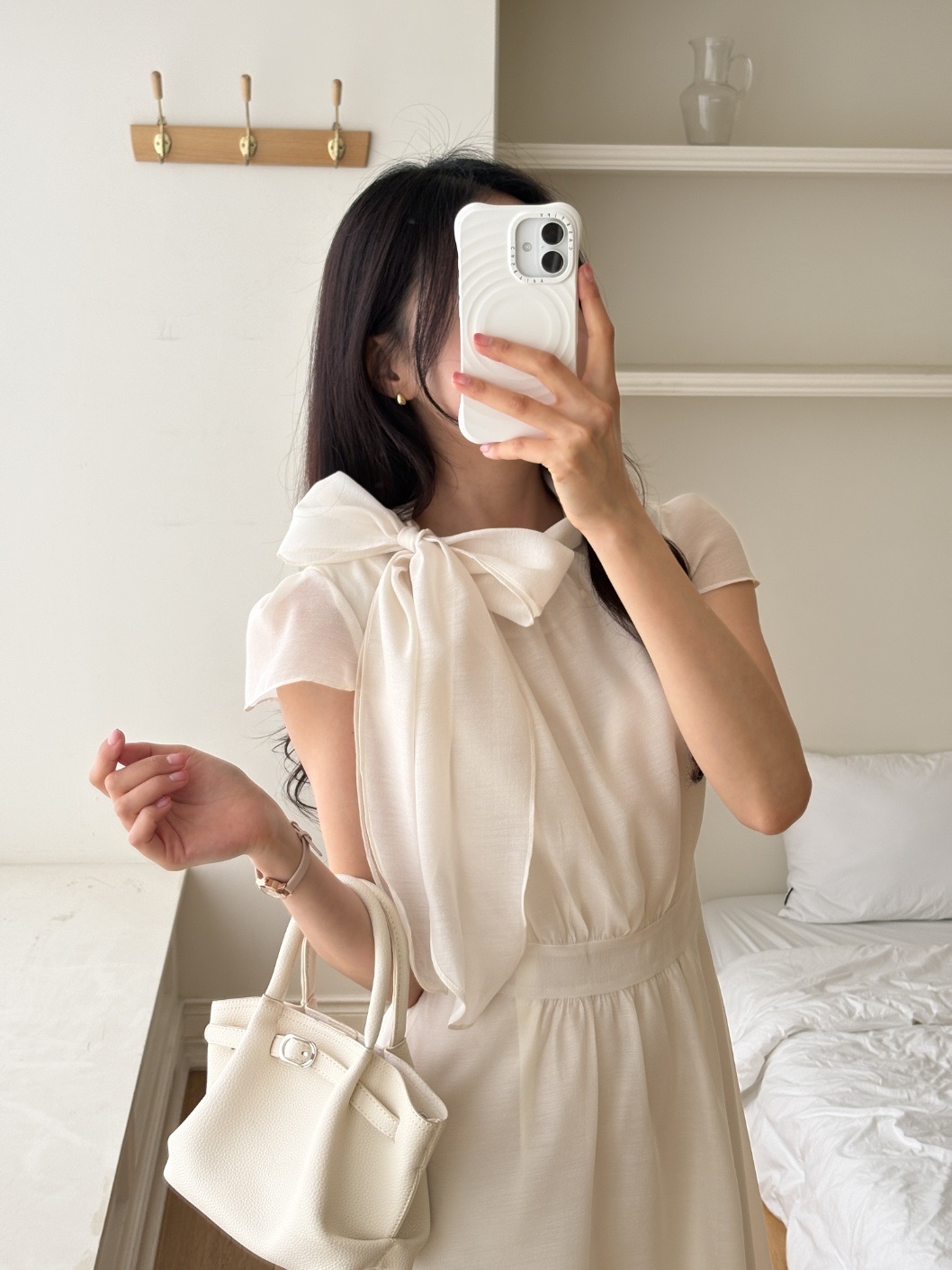 シフォンジップアップ半袖ミニスカーフネックワンピース | 詳細画像12