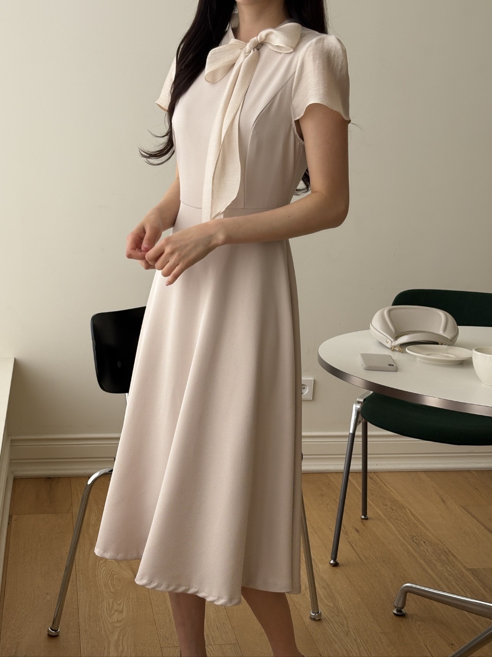 シフォンジップアップスリムロングスカーフネックワンピース | 詳細画像9