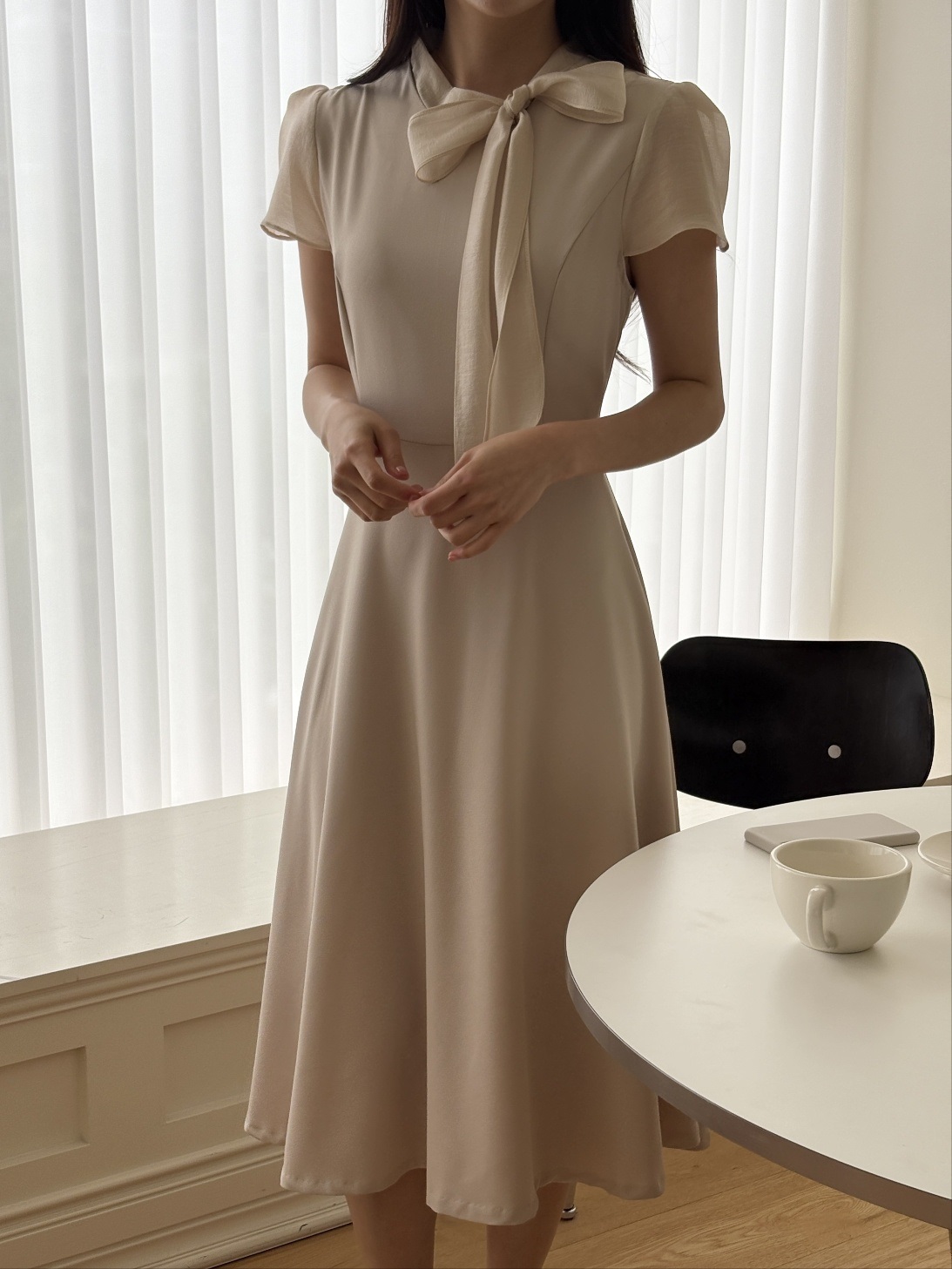 シフォンジップアップスリムロングスカーフネックワンピース | 詳細画像12