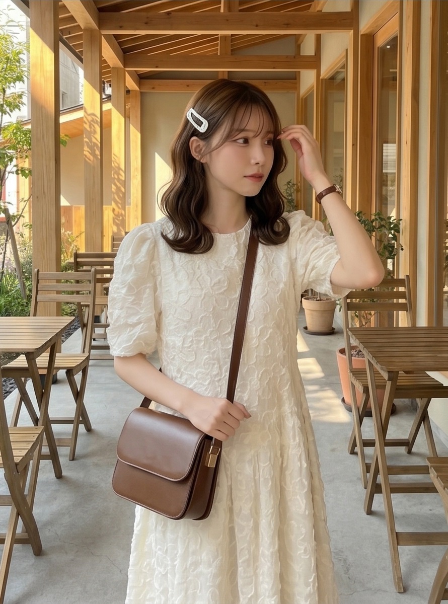 パフスリーブロング半袖ワンピース | 詳細画像12