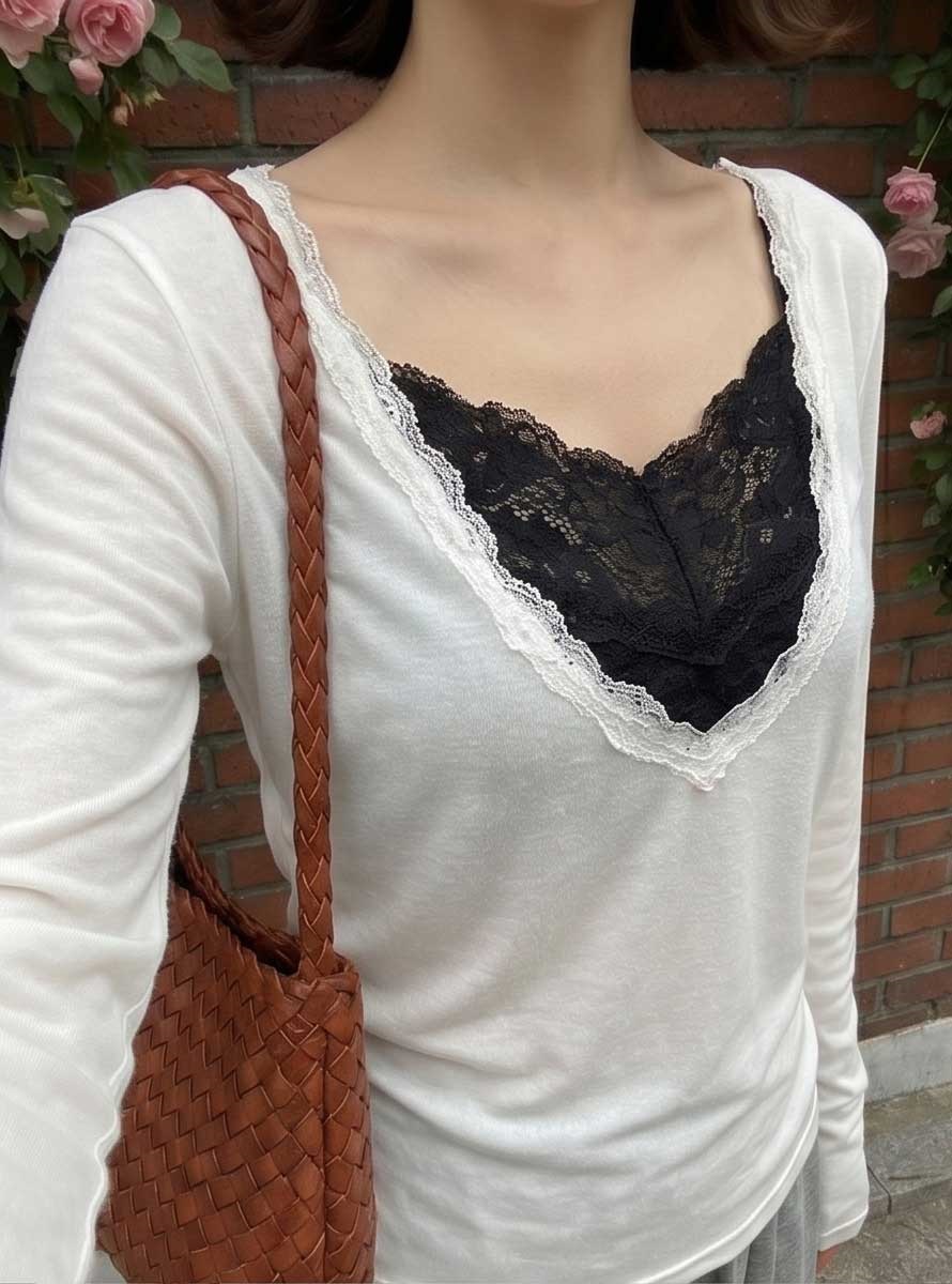 レースコンビVネック長袖Tシャツ | 詳細画像6