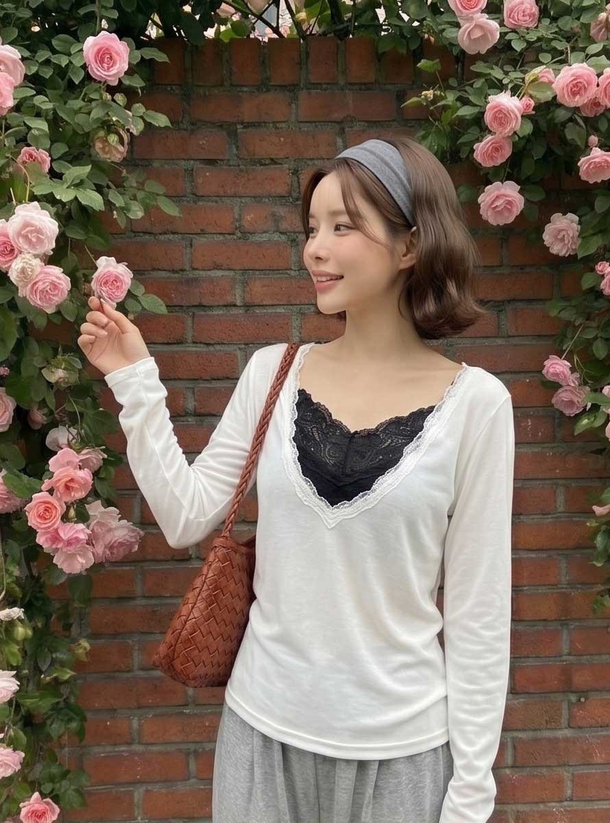 レースコンビVネック長袖Tシャツ | 詳細画像13