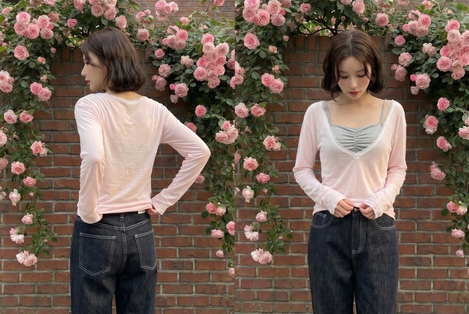 レースコンビVネック長袖Tシャツ | 詳細画像30