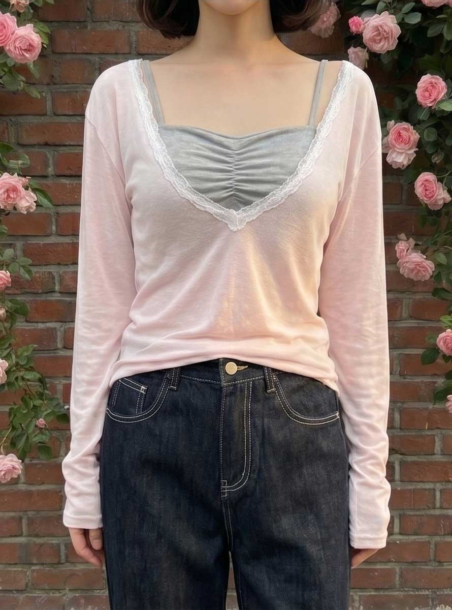 レースコンビVネック長袖Tシャツ | 詳細画像31