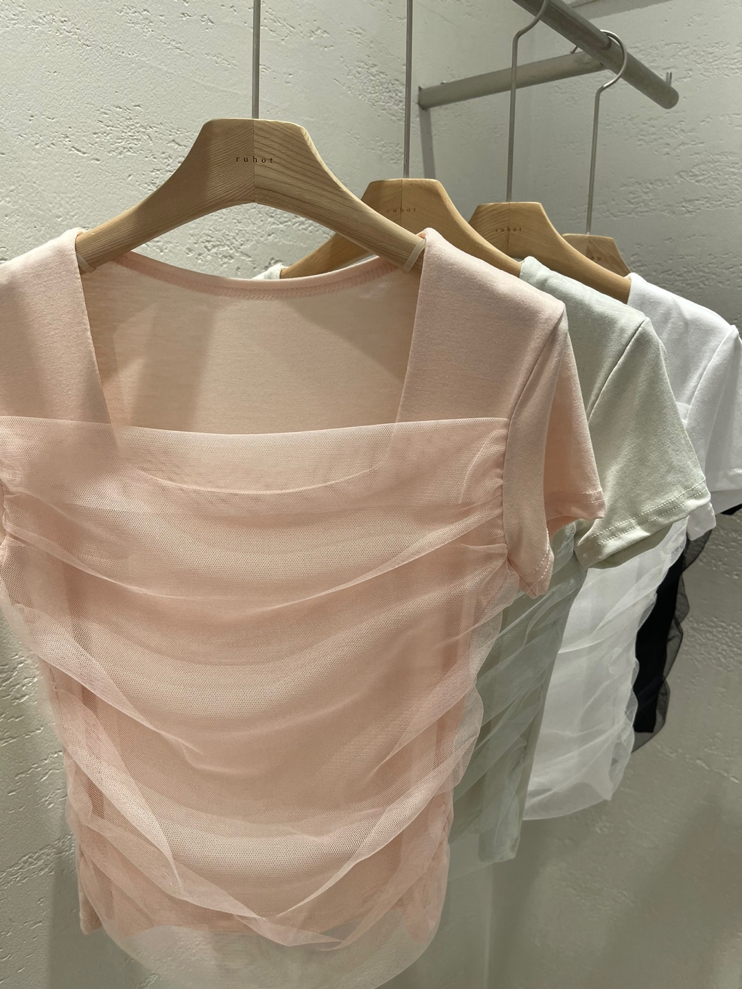 シフォンコンビラウンドネックベーシックスリムレイヤード風半袖Tシャツ | 詳細画像21