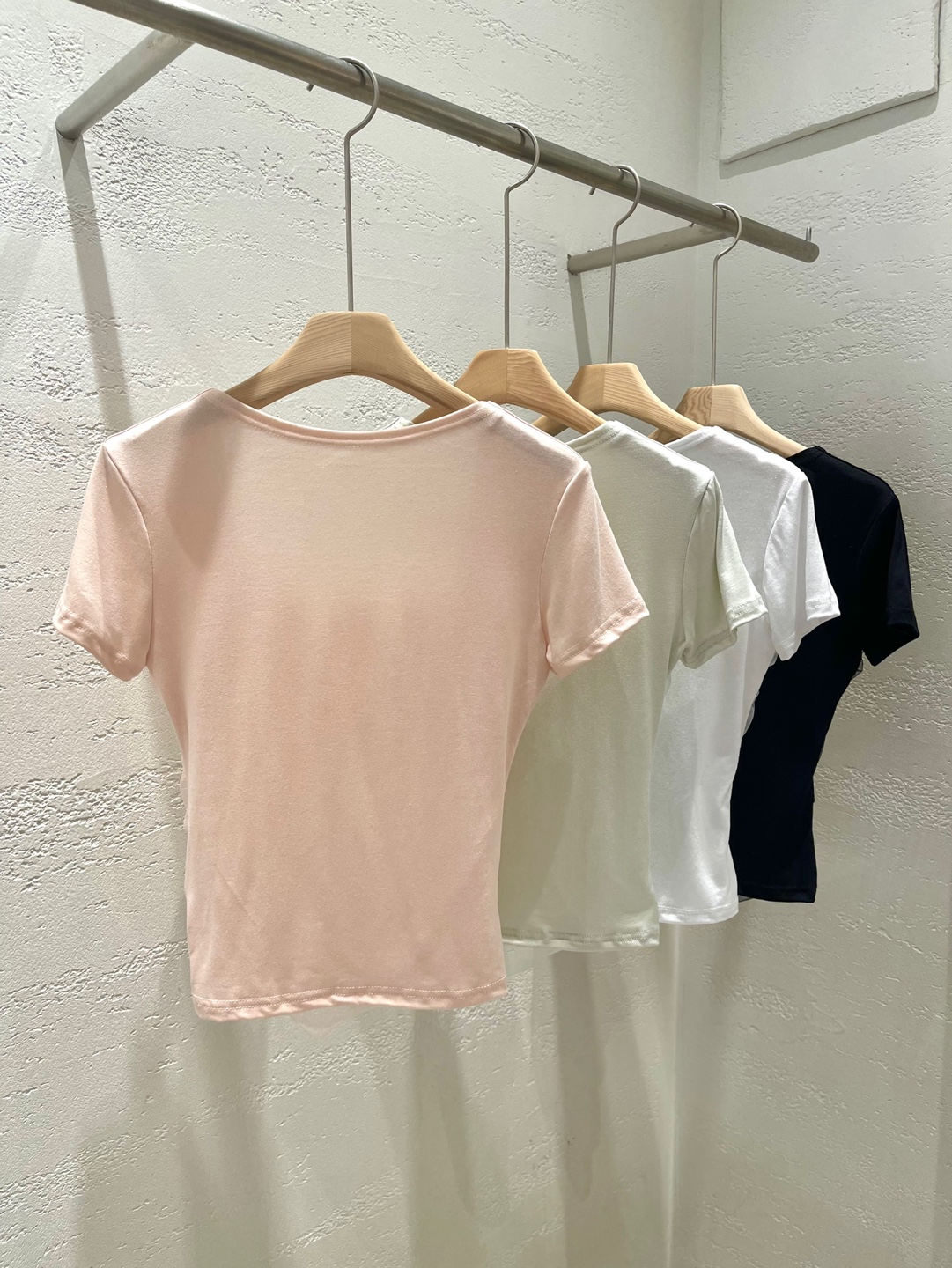シフォンコンビラウンドネックベーシックスリムレイヤード風半袖Tシャツ | 詳細画像22