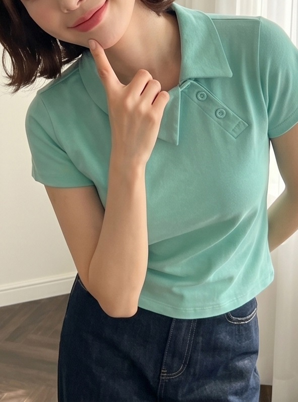 カラースリム半袖ダイアゴナルボタンTシャツ | 詳細画像2