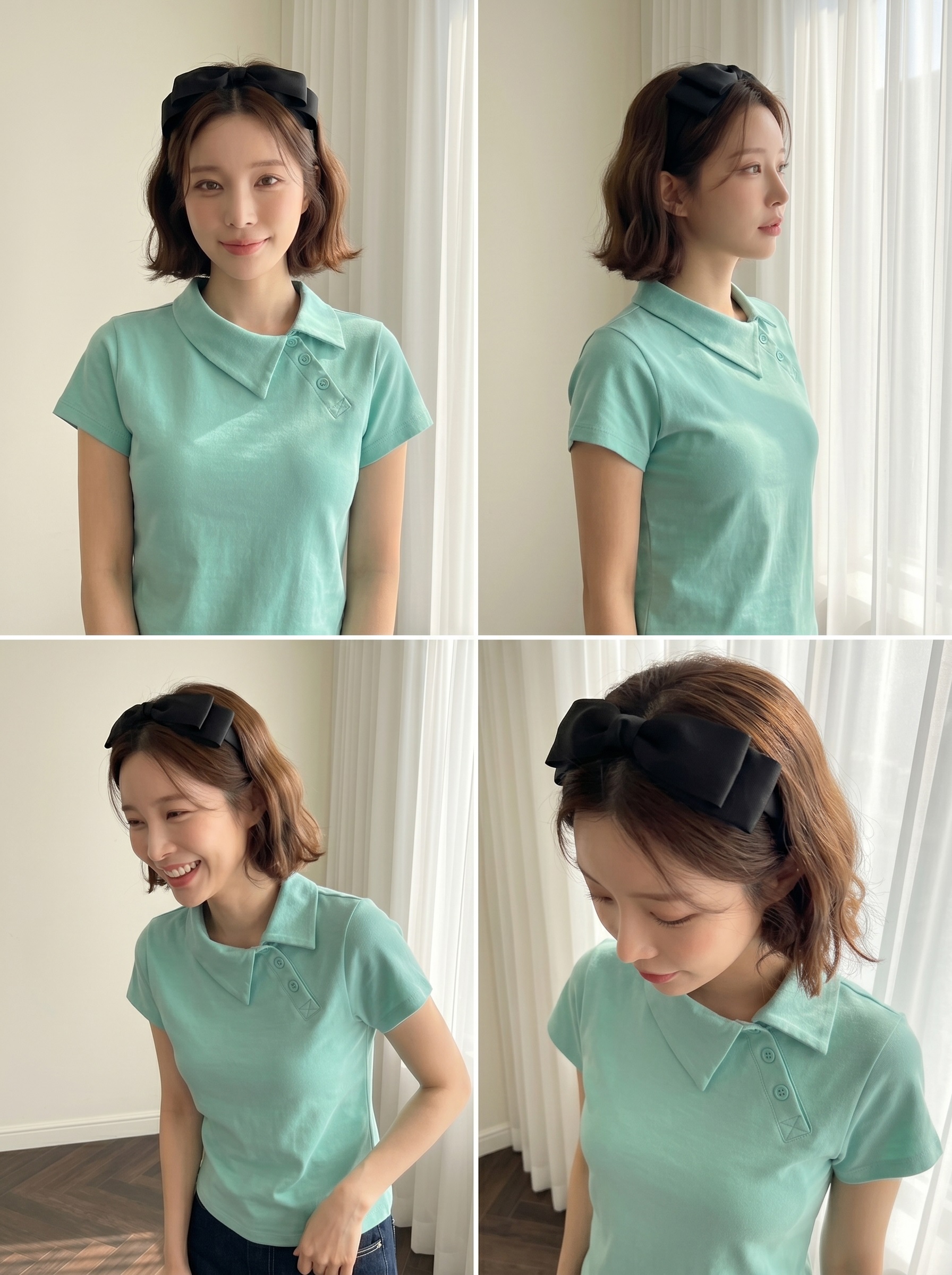 カラースリム半袖ダイアゴナルボタンTシャツ | 詳細画像3