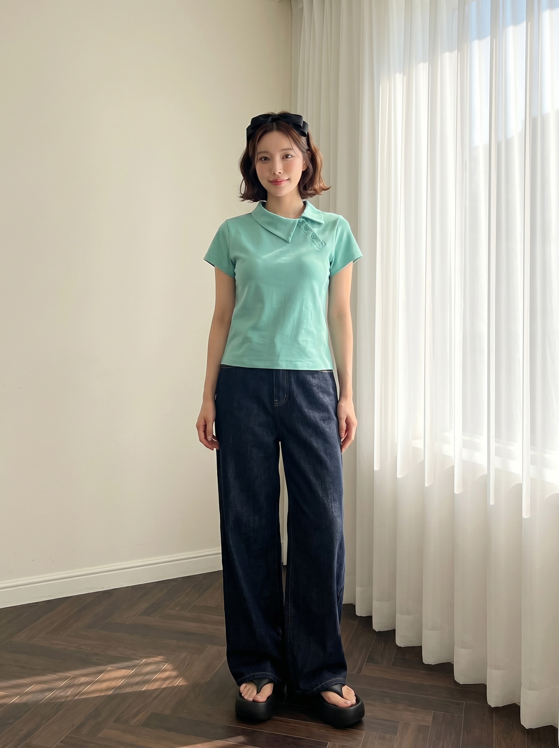 カラースリム半袖ダイアゴナルボタンTシャツ | 詳細画像6