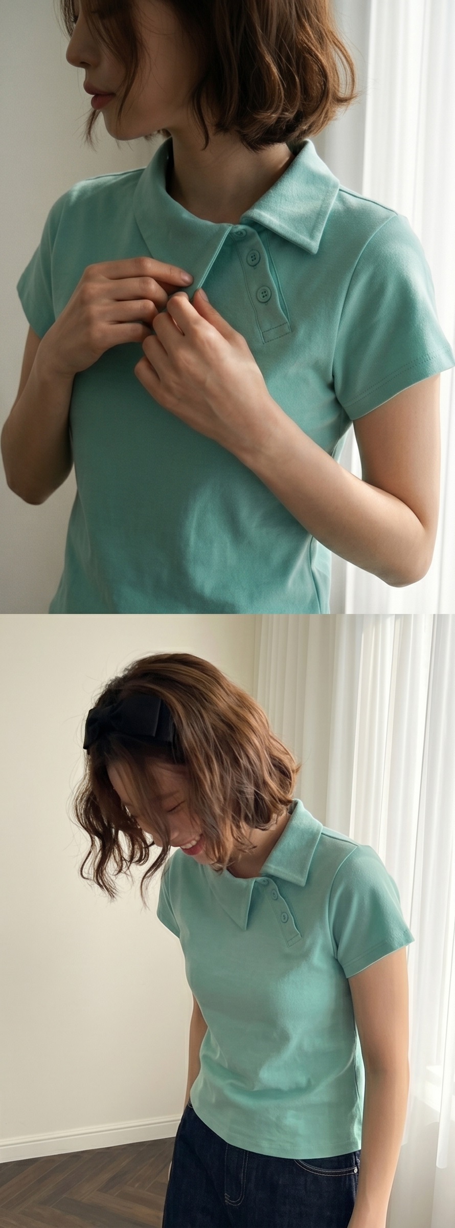 カラースリム半袖ダイアゴナルボタンTシャツ | 詳細画像8