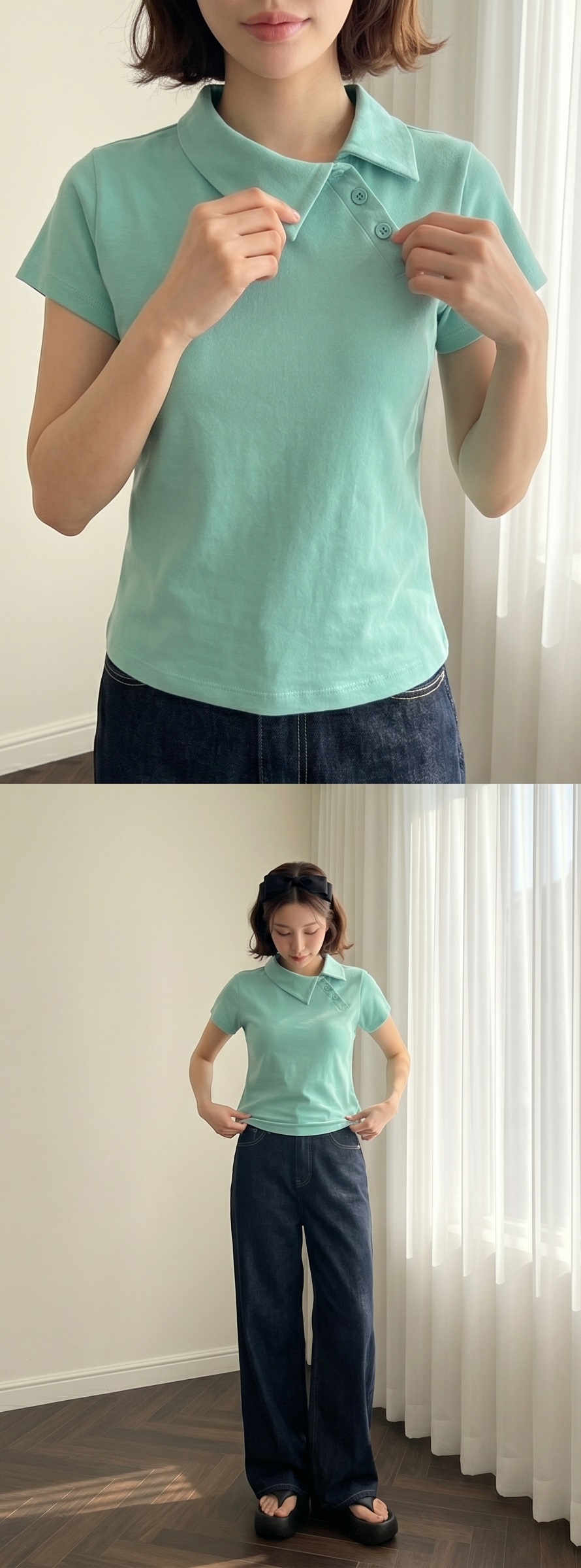 カラースリム半袖ダイアゴナルボタンTシャツ | 詳細画像10