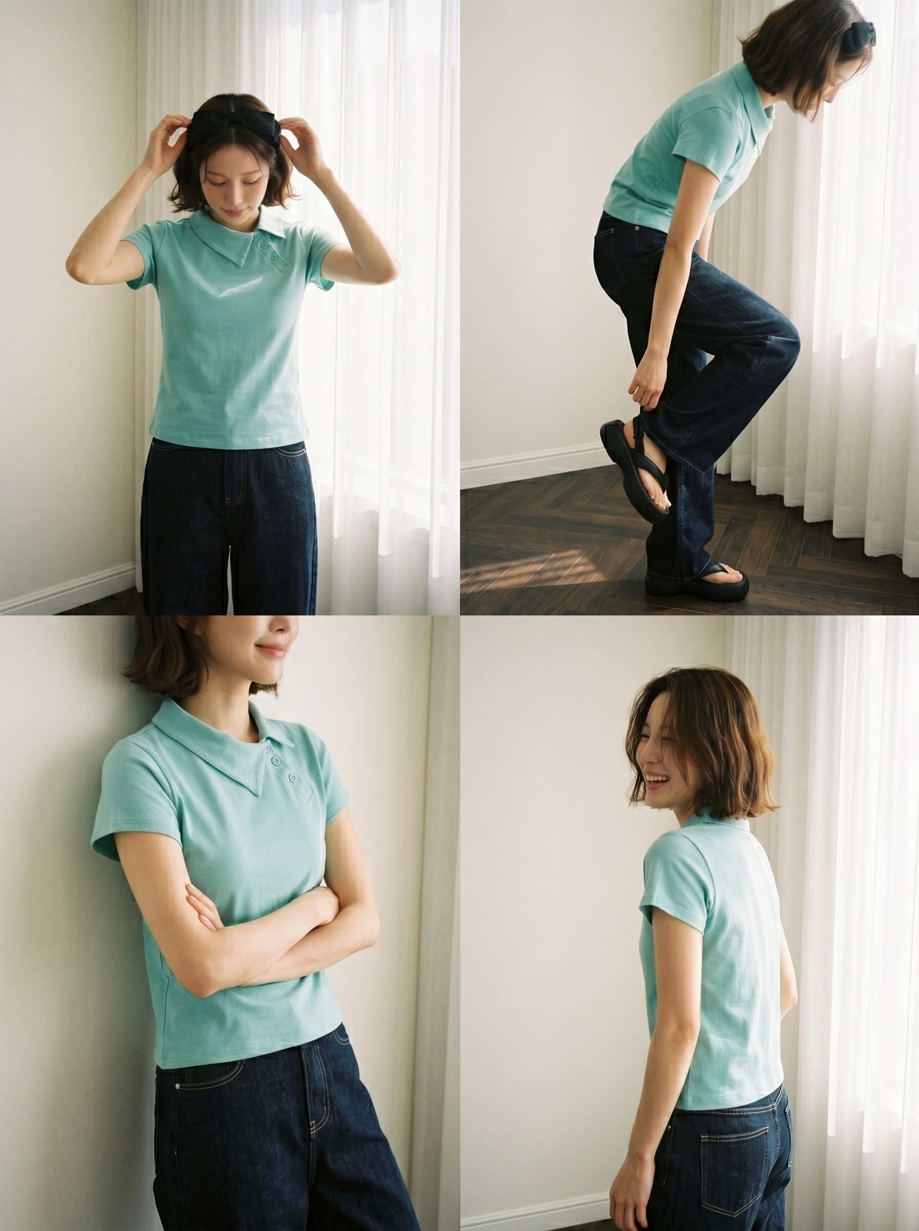 カラースリム半袖ダイアゴナルボタンTシャツ | 詳細画像11