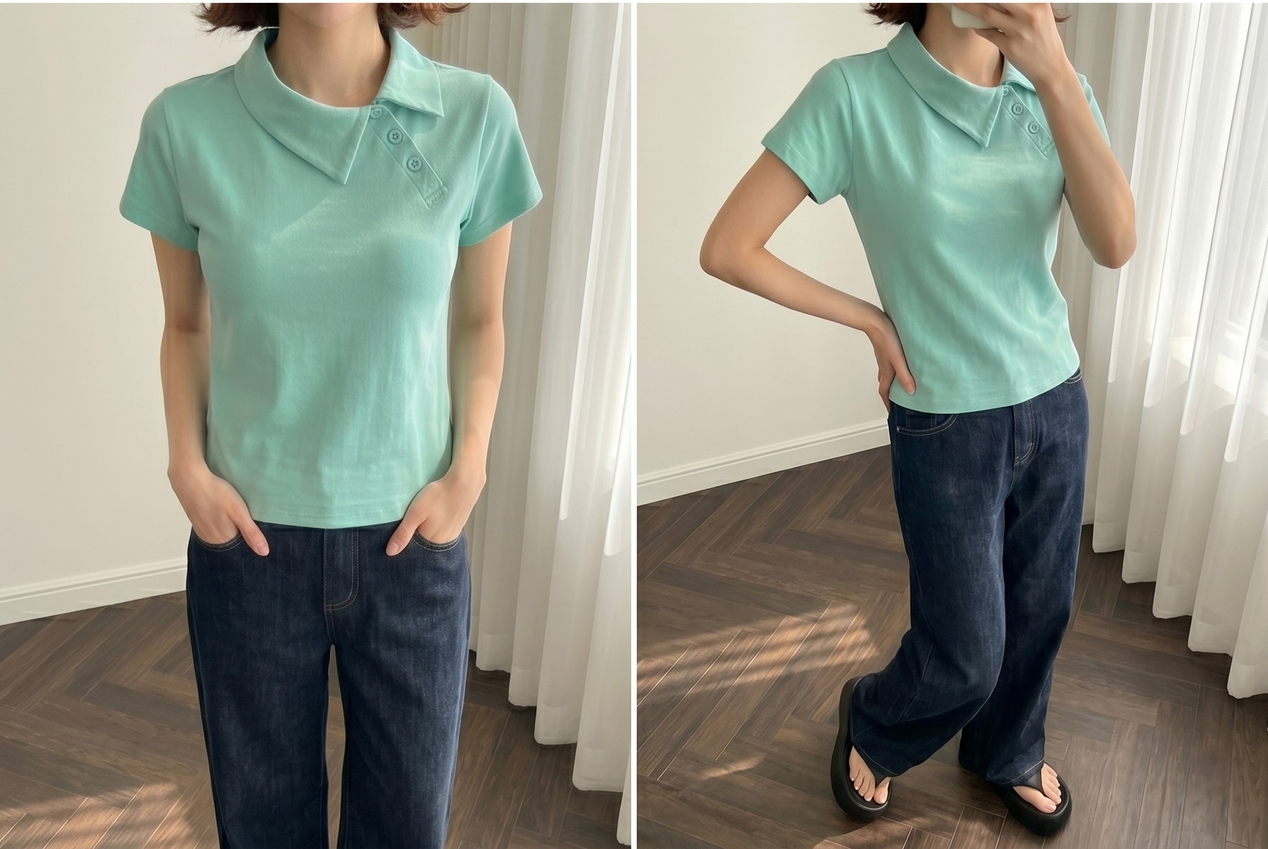 カラースリム半袖ダイアゴナルボタンTシャツ | 詳細画像12