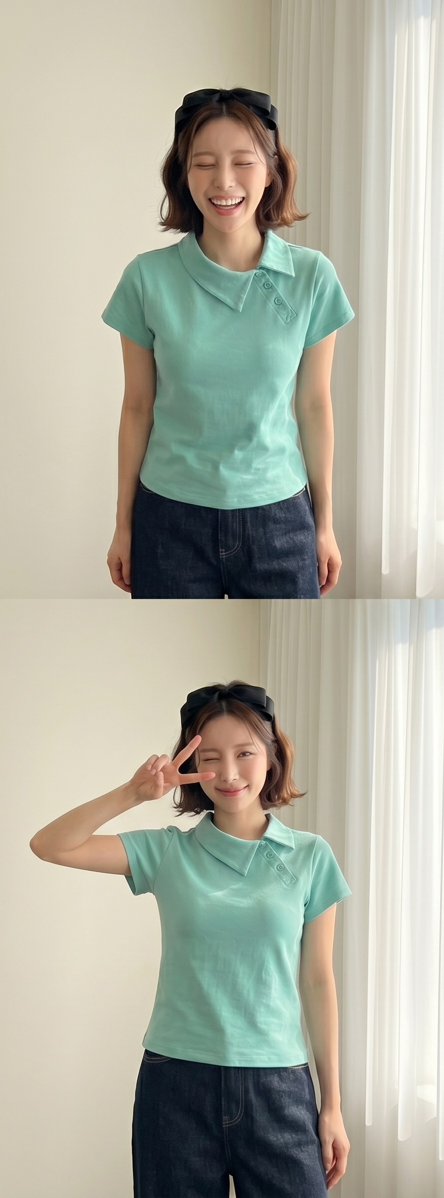 カラースリム半袖ダイアゴナルボタンTシャツ | 詳細画像14