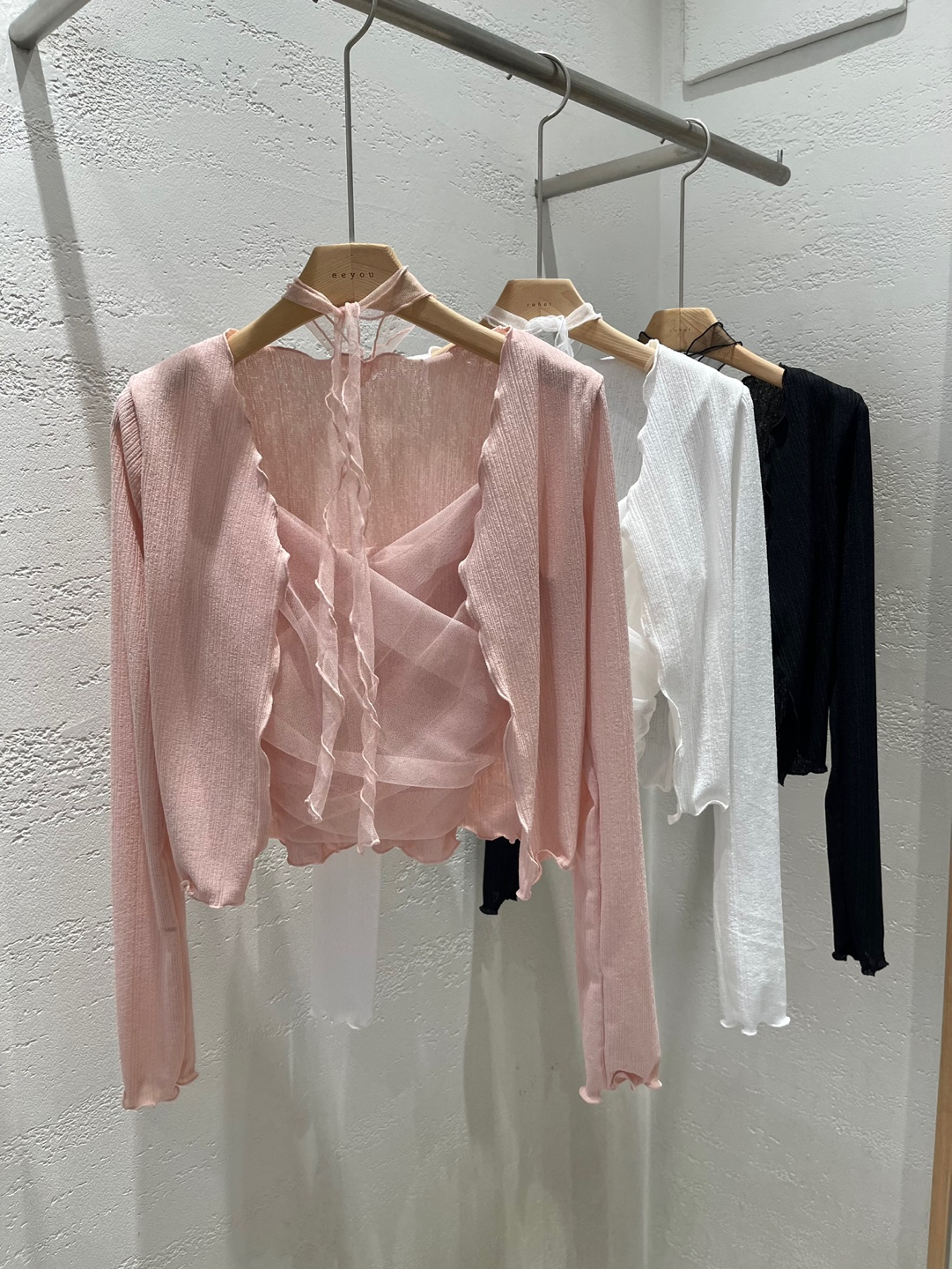 シフォンコンビベーシックスリムレイヤード風長袖カーディガンキャミソールアンサンブル | 詳細画像21