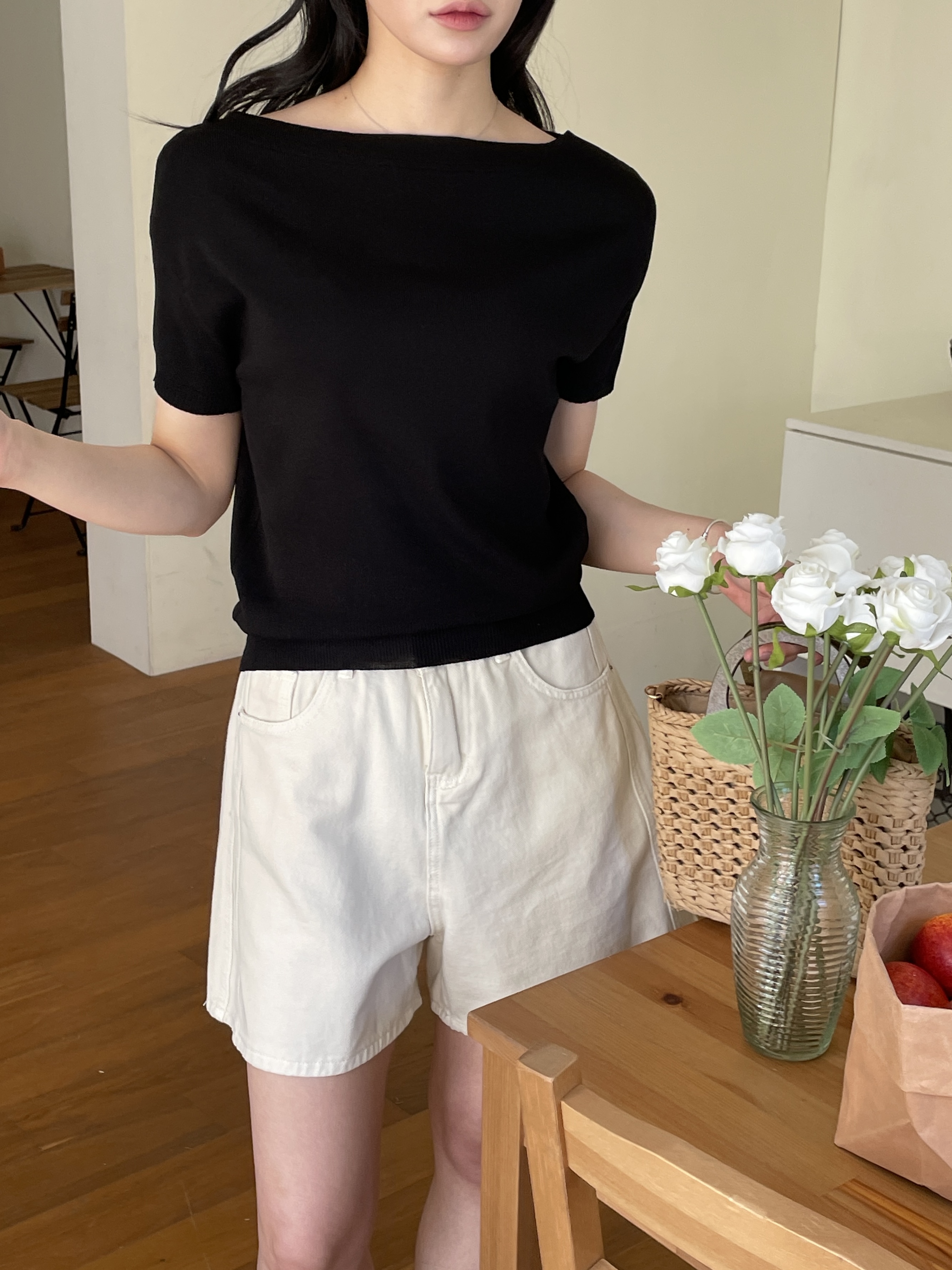 ボートネックベーシックスリム半袖Tシャツ | 詳細画像10