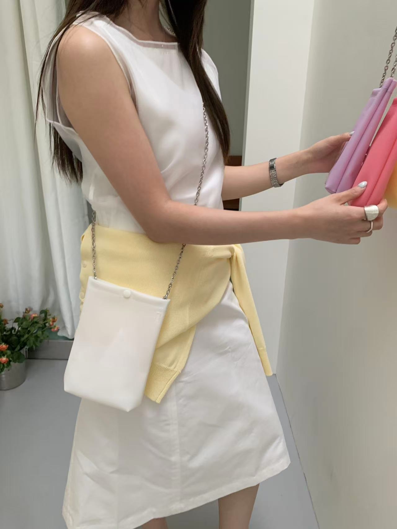チェーンミニスナップボタン長方形カラーショルダーバッグ | 詳細画像6