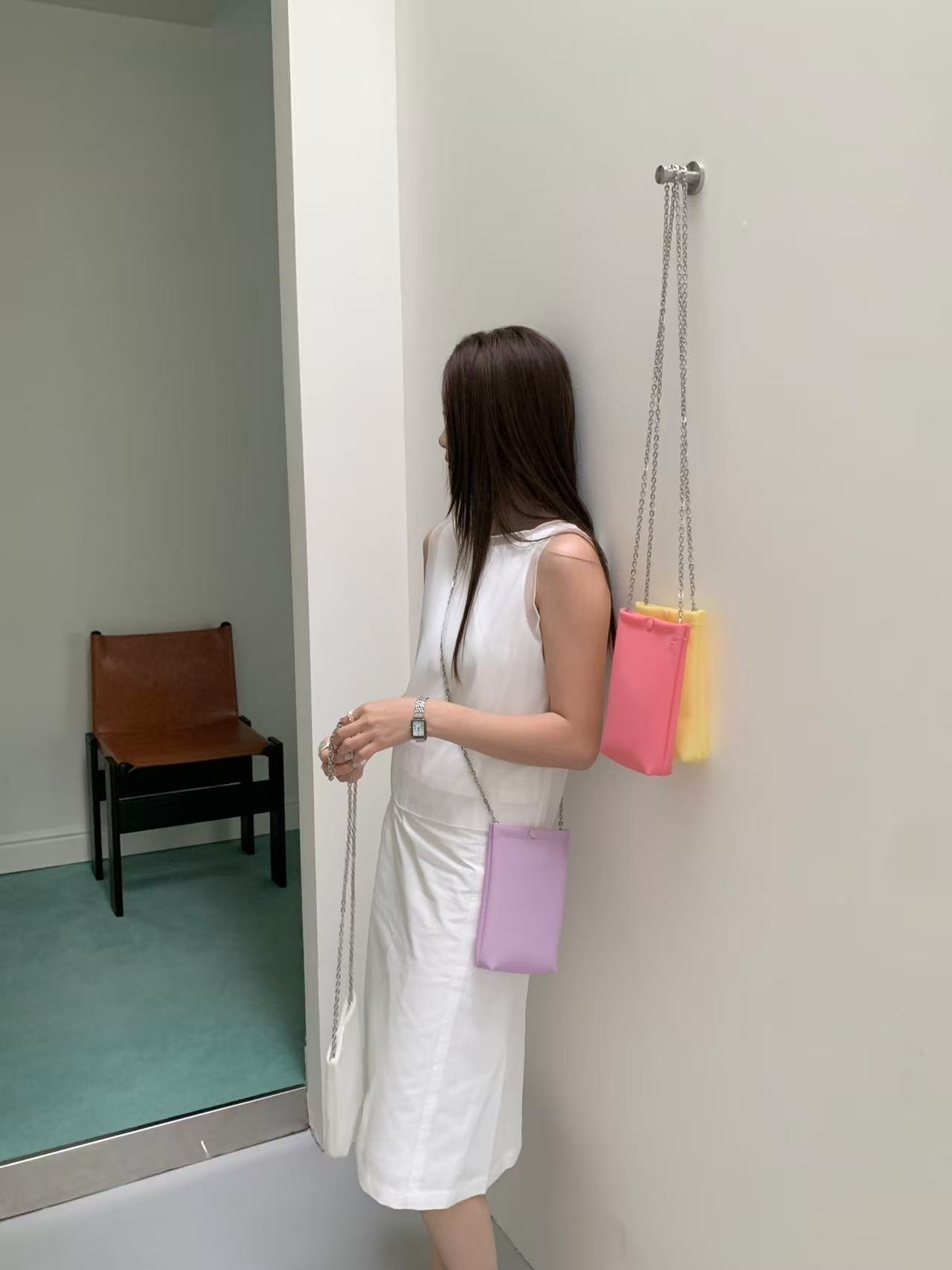 チェーンミニスナップボタン長方形カラーショルダーバッグ | 詳細画像8