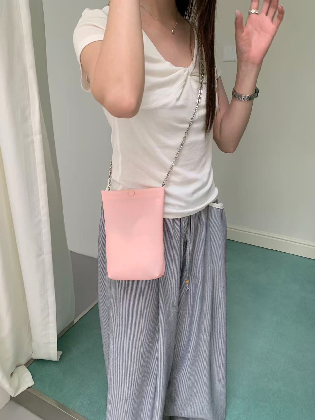 チェーンミニスナップボタン長方形カラーショルダーバッグ | 詳細画像14