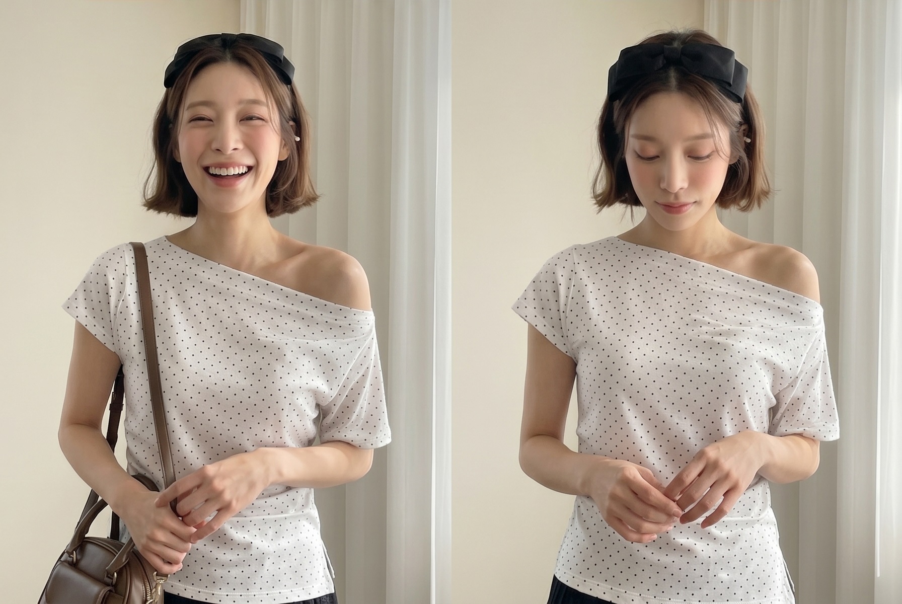 ドレープオフショルダー半袖ドットTシャツ | 詳細画像15