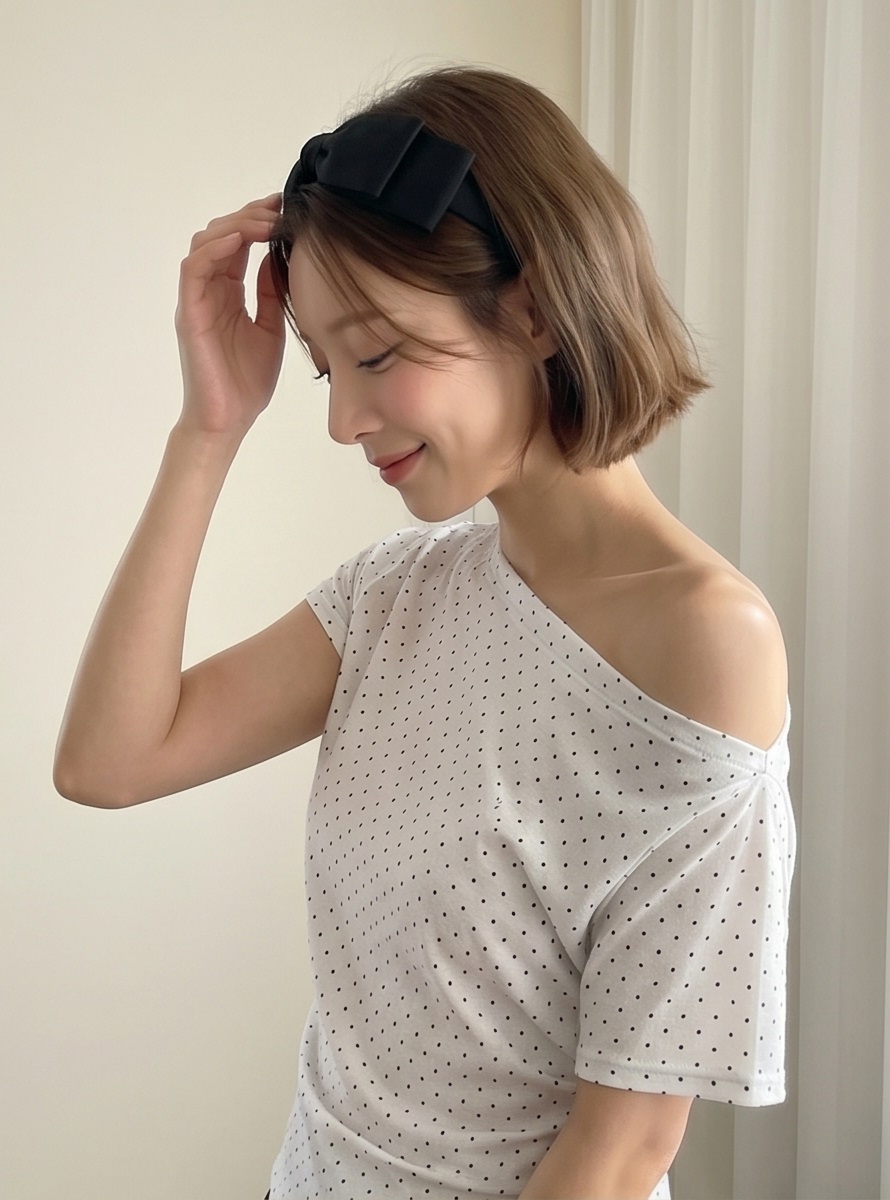 ドレープオフショルダー半袖ドットTシャツ | 詳細画像16