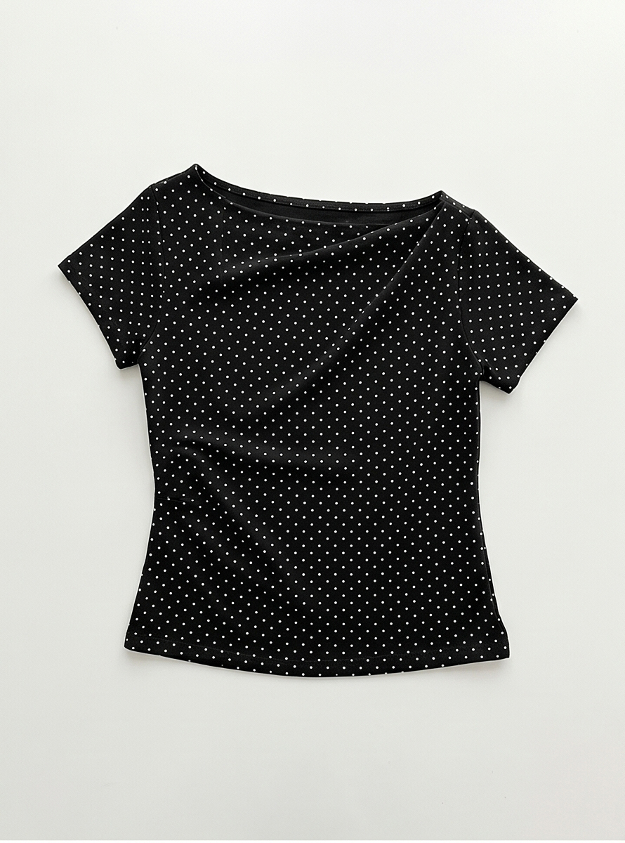 ドレープオフショルダー半袖ドットTシャツ | 詳細画像26