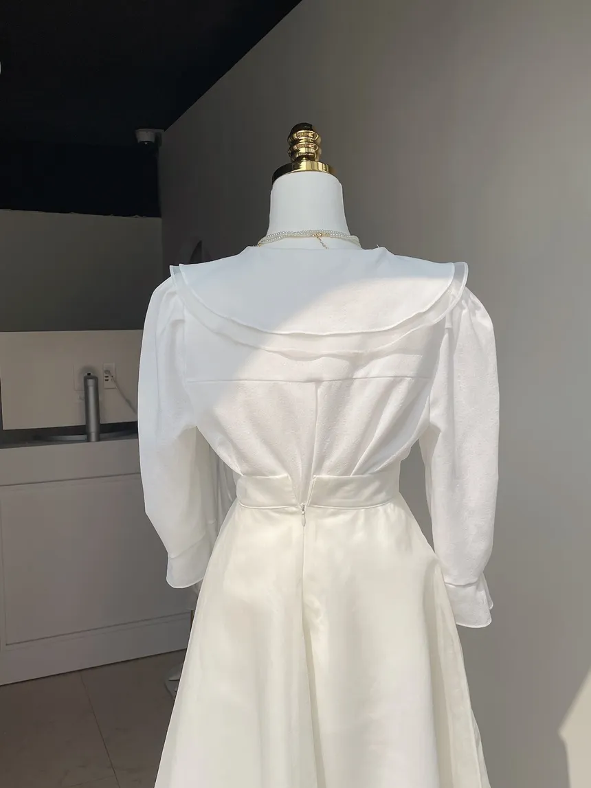 オーガンジーカラーパフスリーブスリム7分袖無地ブラウス | mirangmirang | 詳細画像32