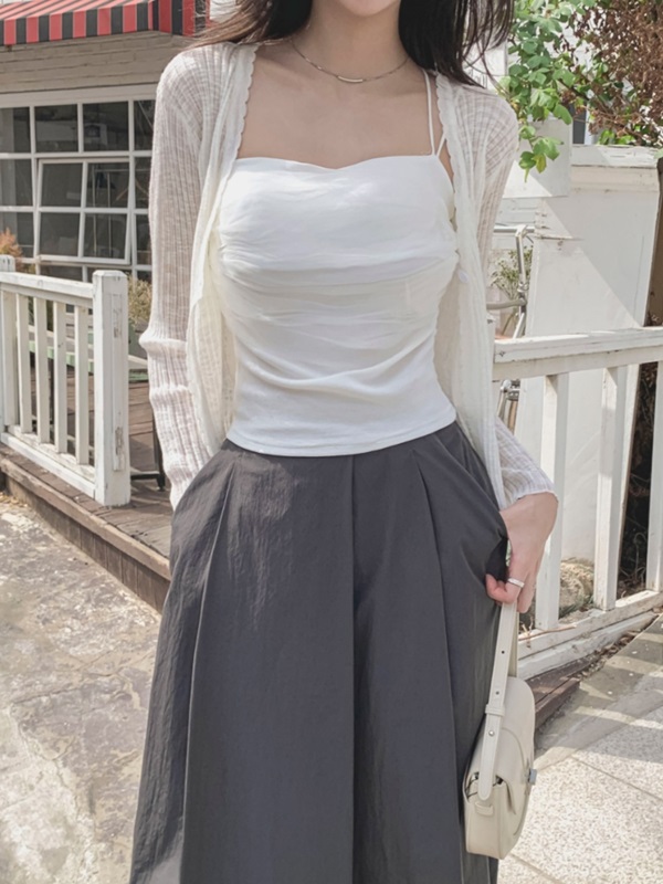 リブシャーリングクロップドスリム長袖アンサンブルカップ付 | 詳細画像6