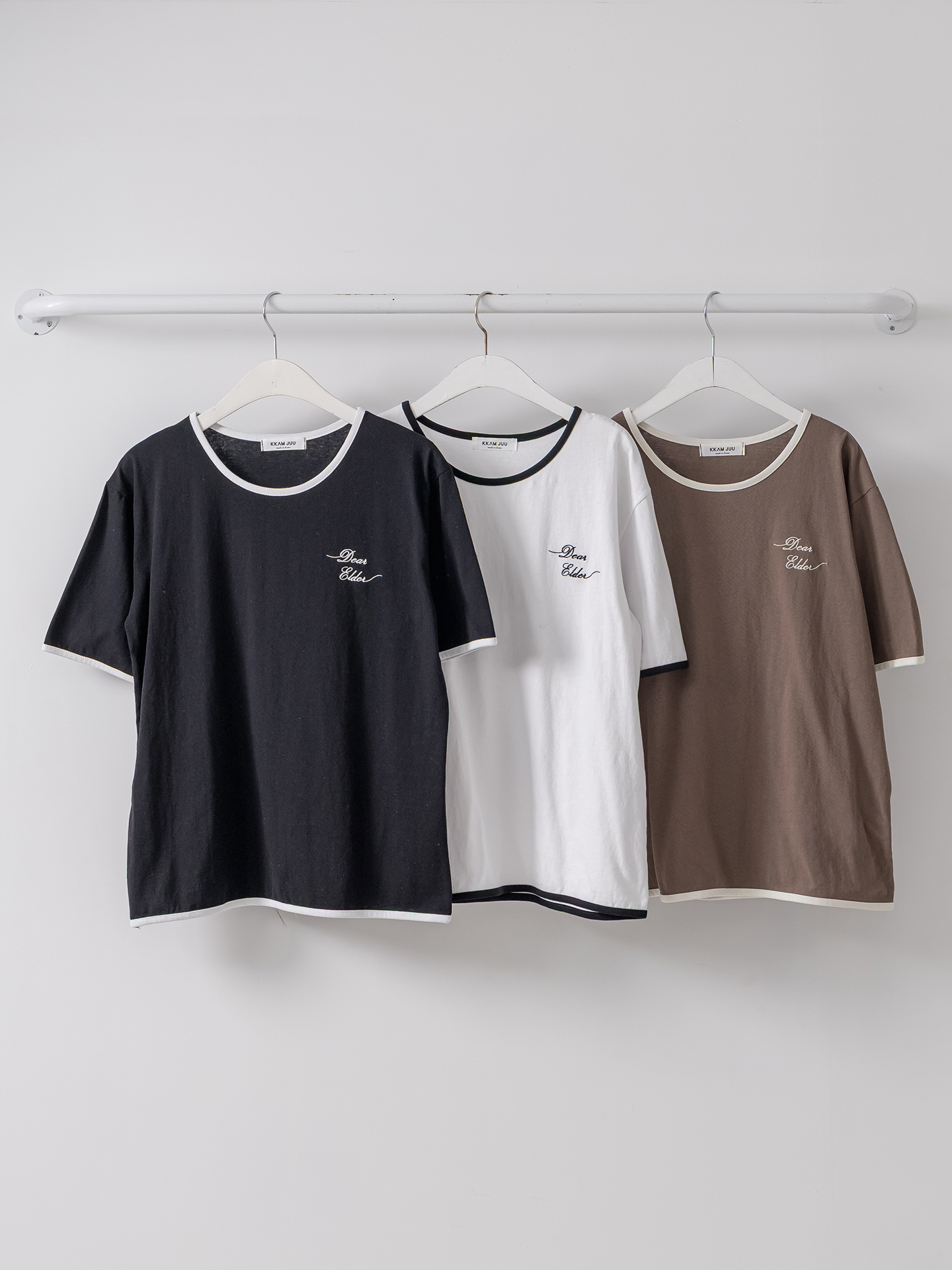 コットンラウンドネック半袖レタリング配色ラインTシャツ | 詳細画像2