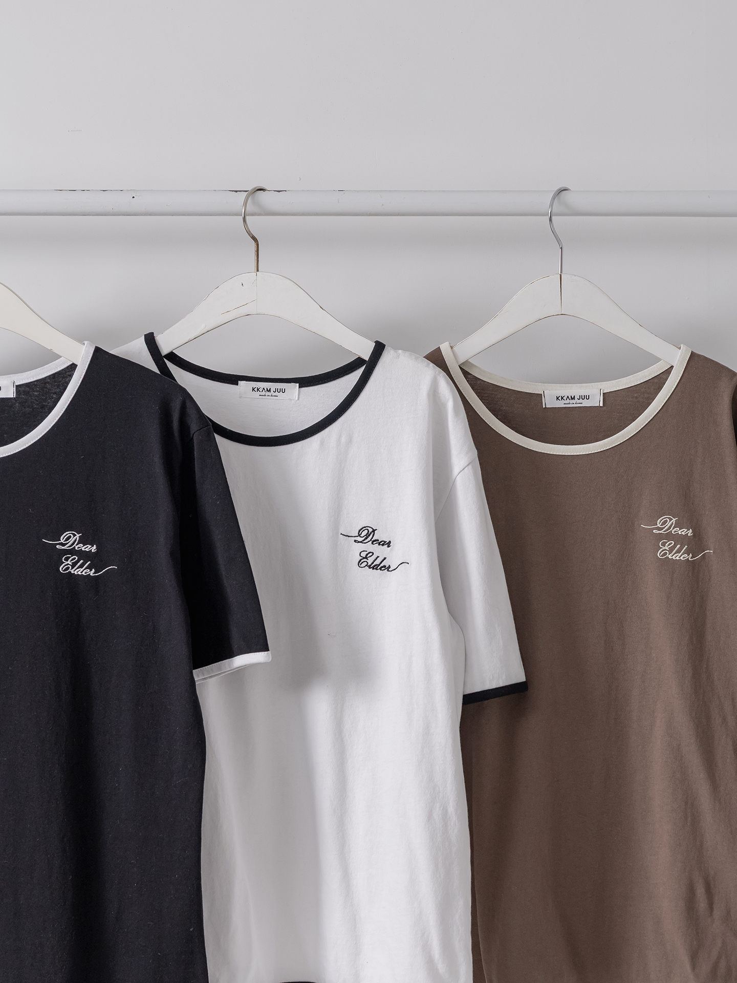 コットンラウンドネック半袖レタリング配色ラインTシャツ | 詳細画像3