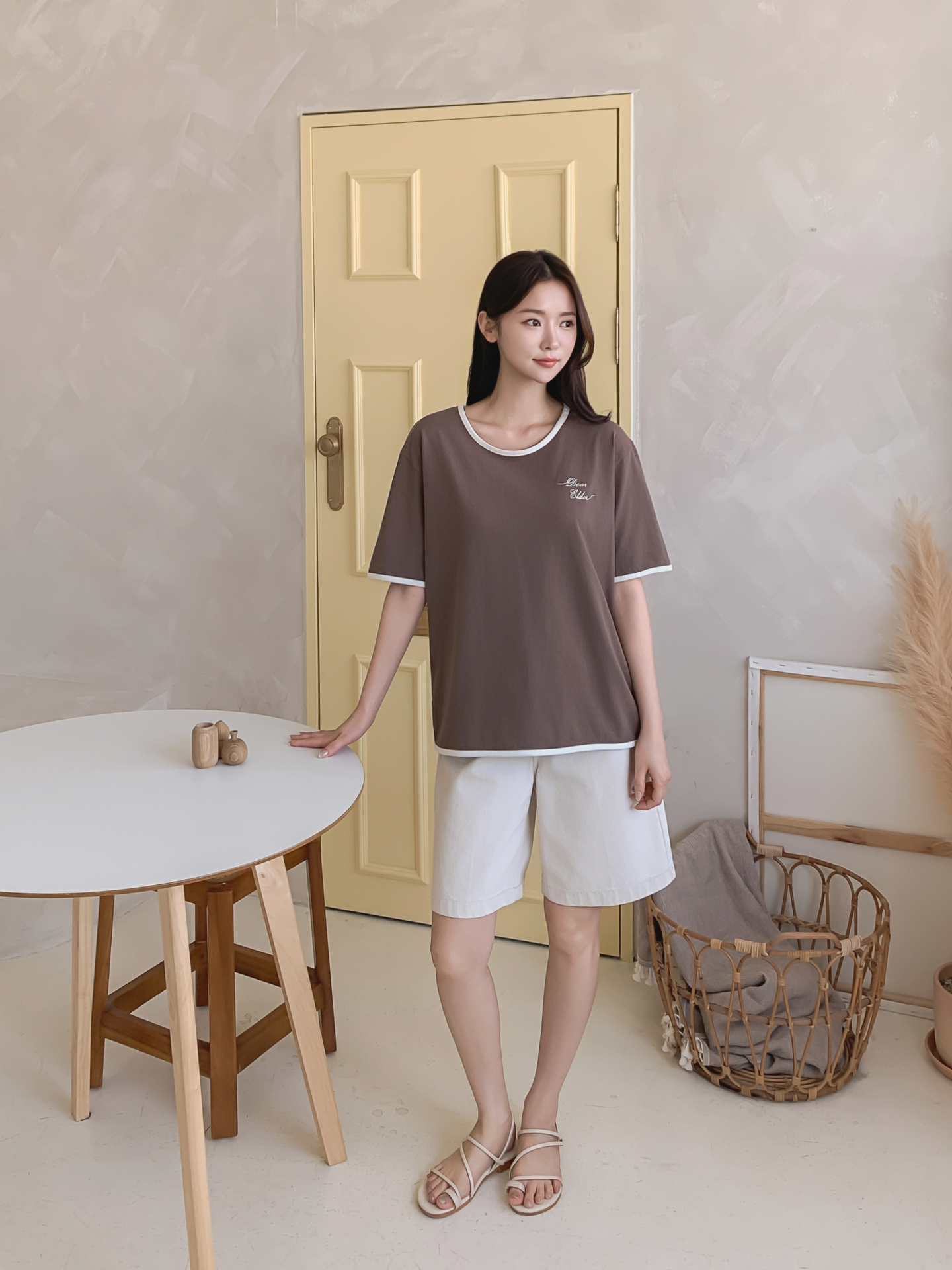 コットンラウンドネック半袖レタリング配色ラインTシャツ | 詳細画像4