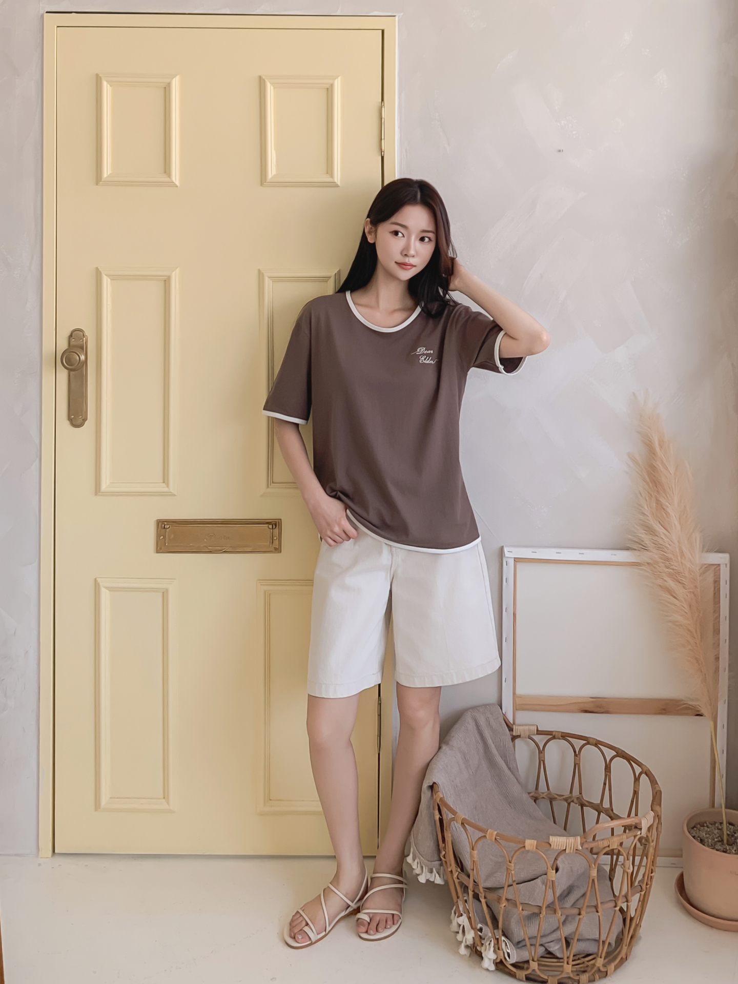 コットンラウンドネック半袖レタリング配色ラインTシャツ | 詳細画像10