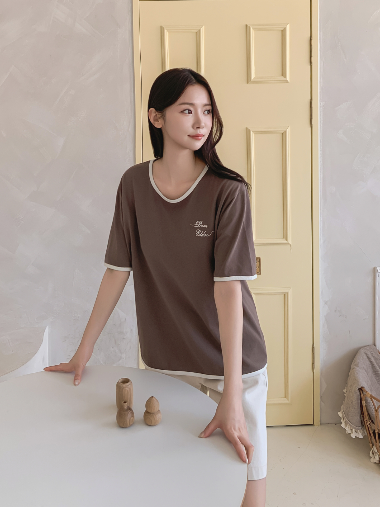 コットンラウンドネック半袖レタリング配色ラインTシャツ | 詳細画像16