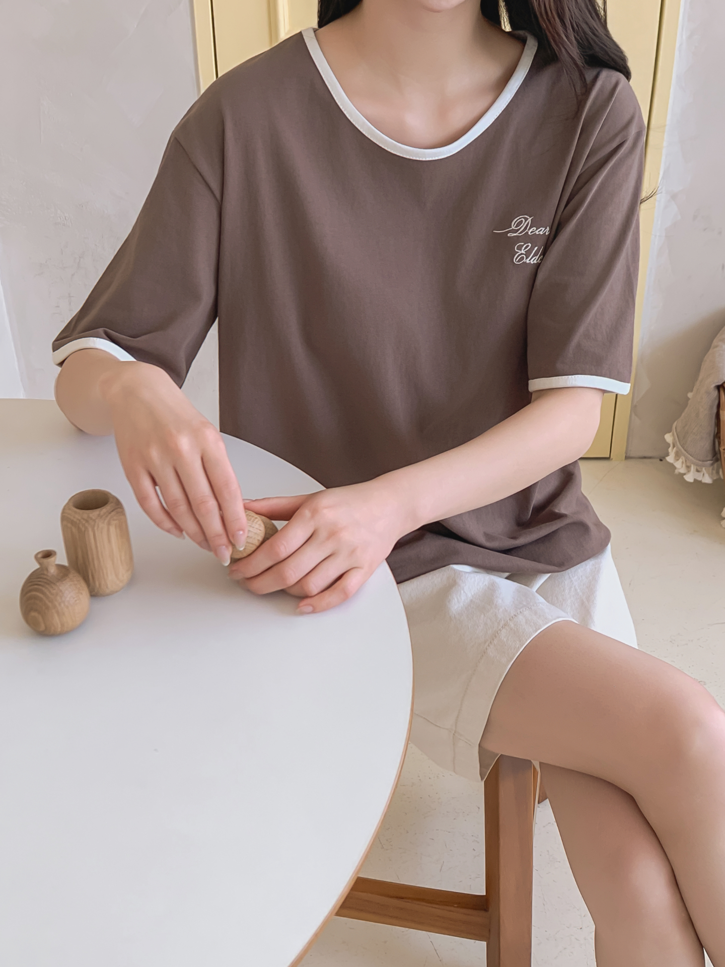 コットンラウンドネック半袖レタリング配色ラインTシャツ | 詳細画像17